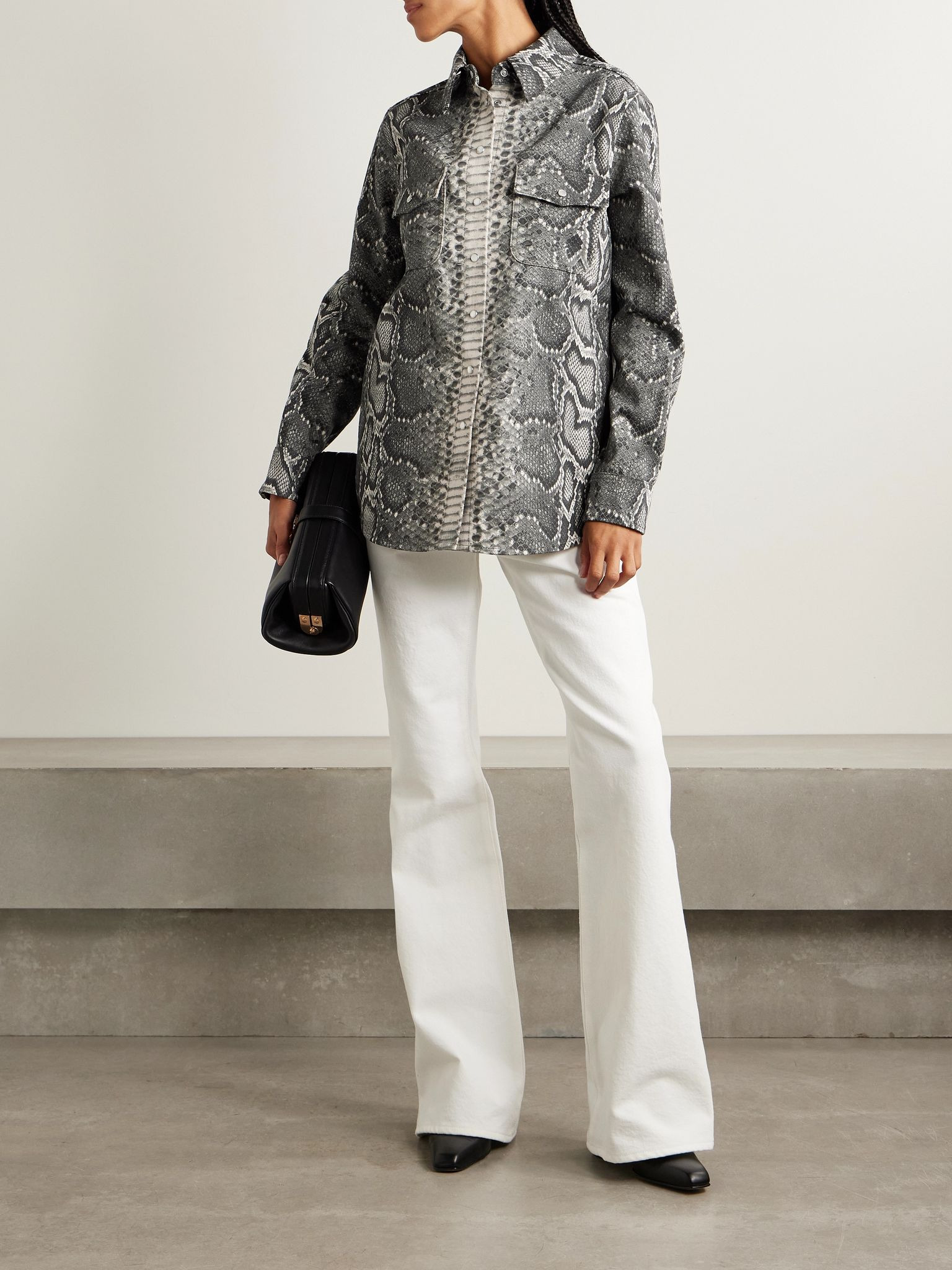 John Austin snake-print recycled denim shirt Gray - 2