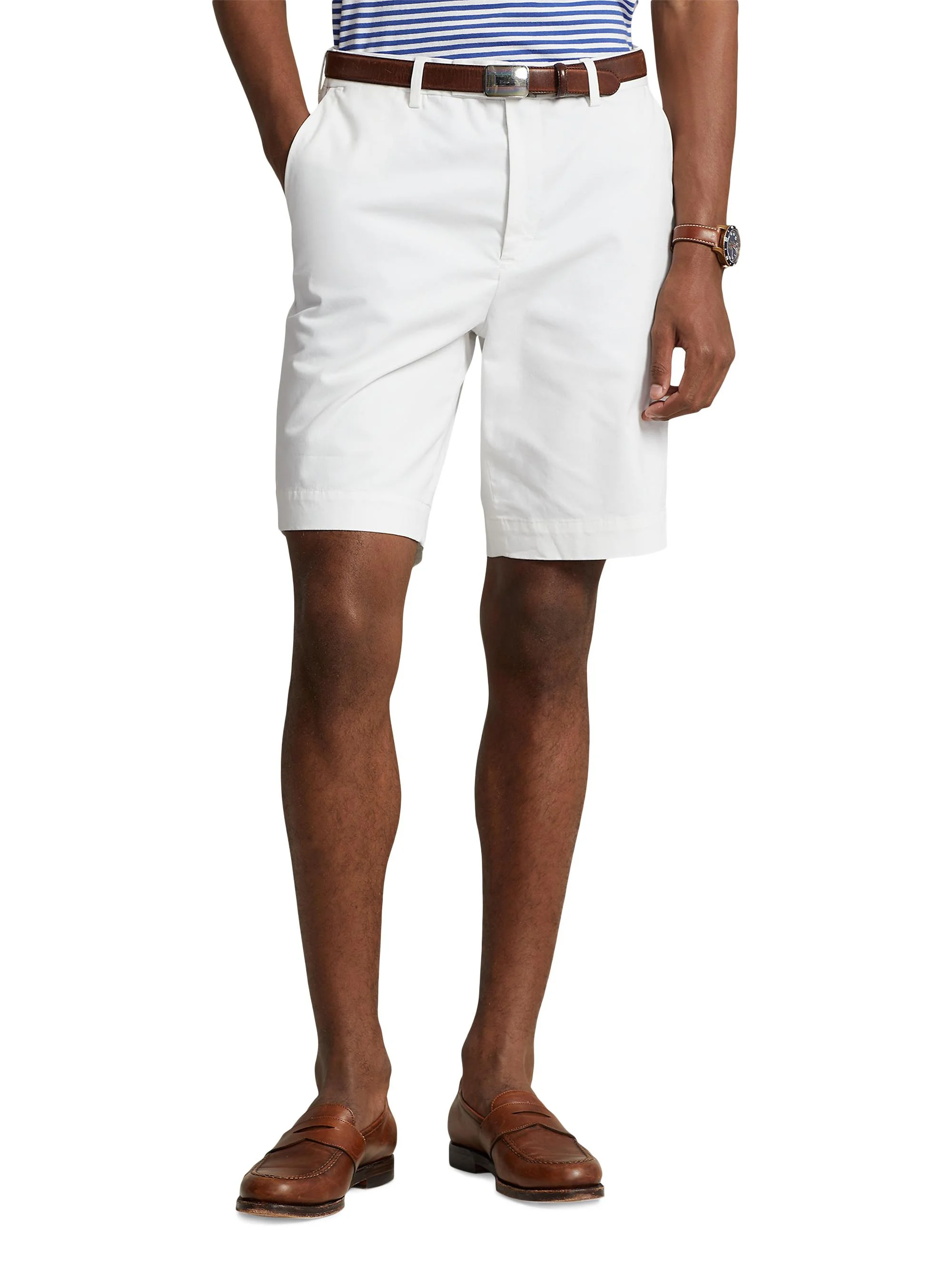 Men's Stretch-Twill Flat-Front Shorts - White - 1