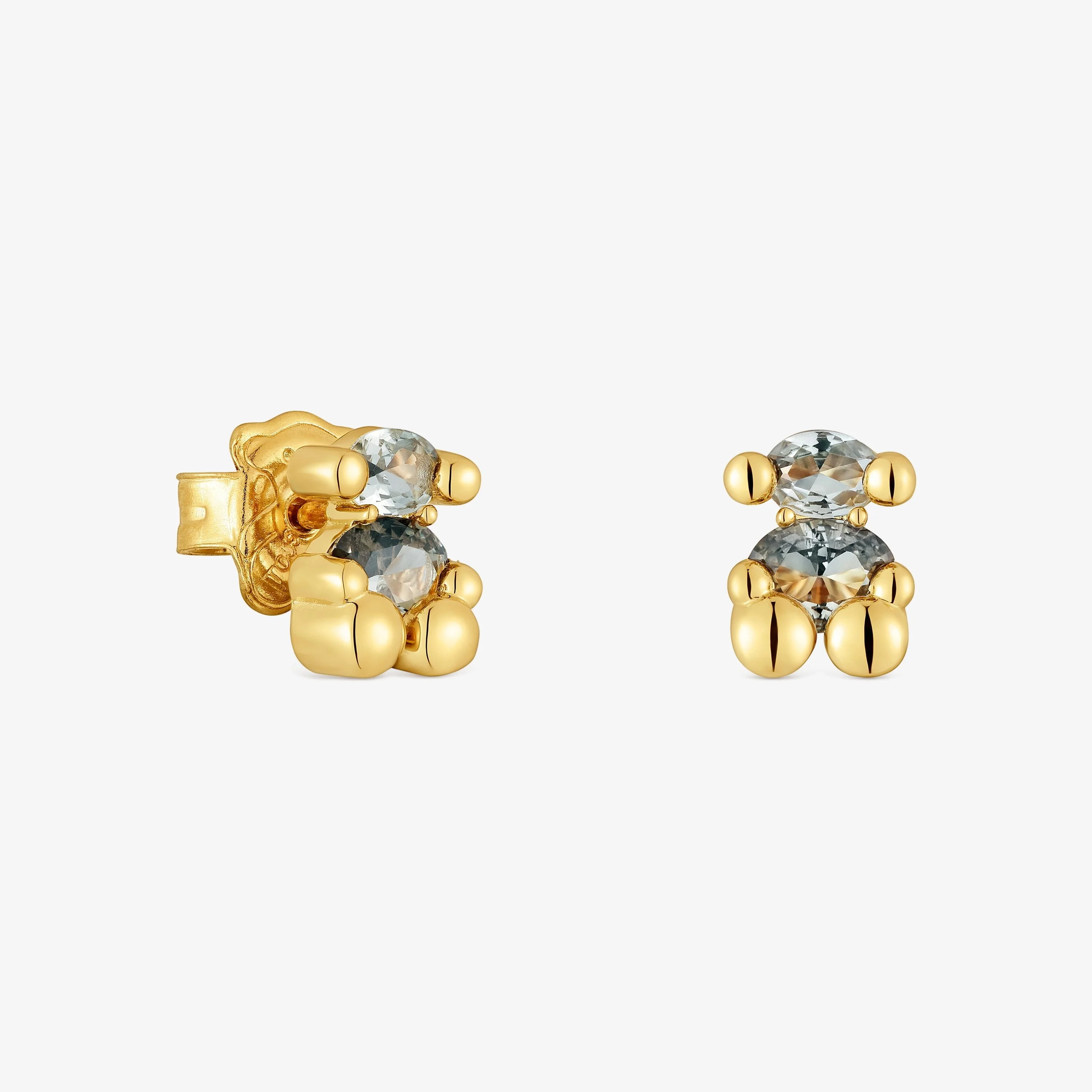 8 mm 18K gold vermeil bear motif Earrings with lab-grown green spinel Color Bear LGG - 1