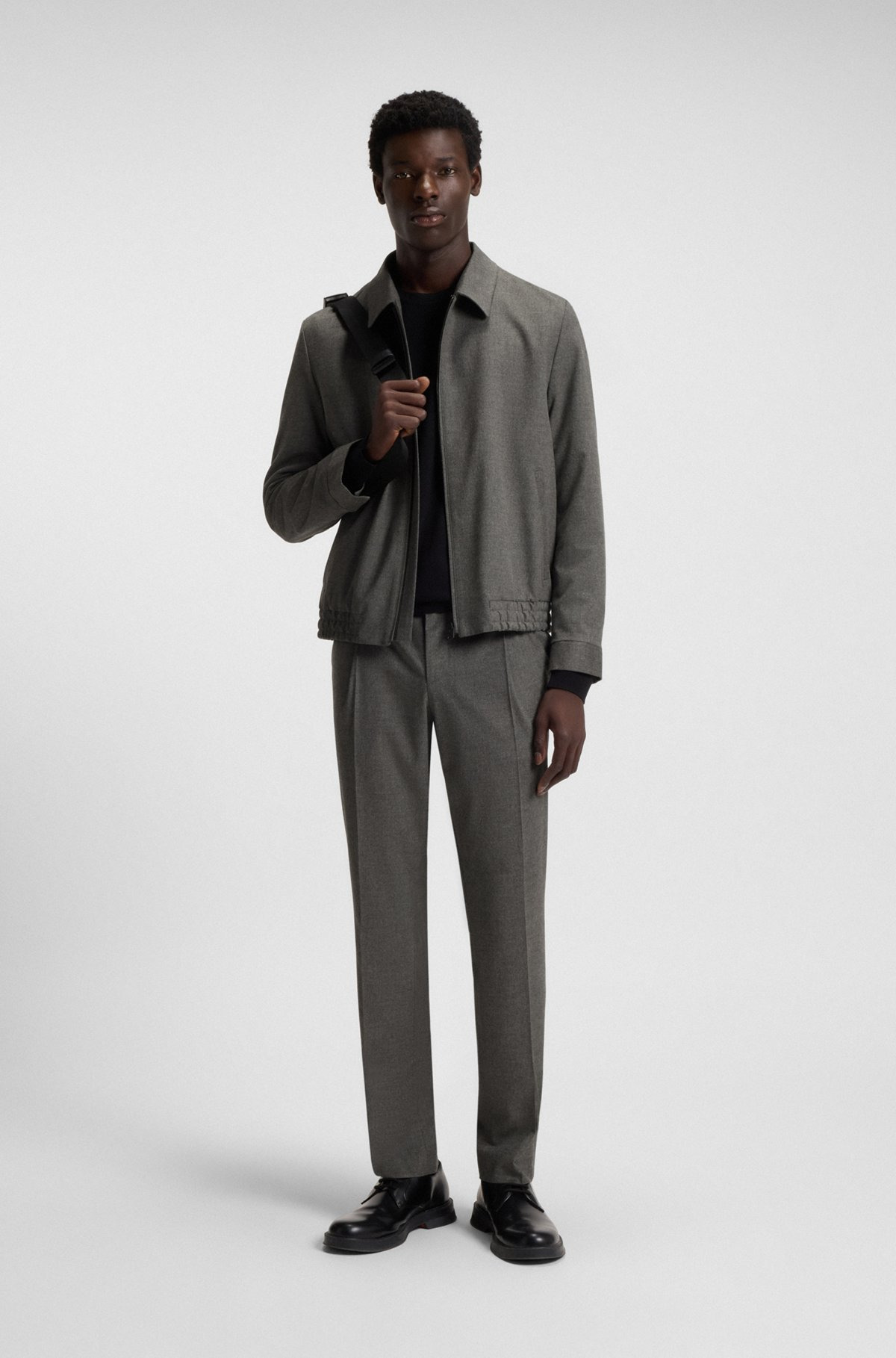 SLIM-FIT PANTS IN MELANGE STRETCH COTTON - 3