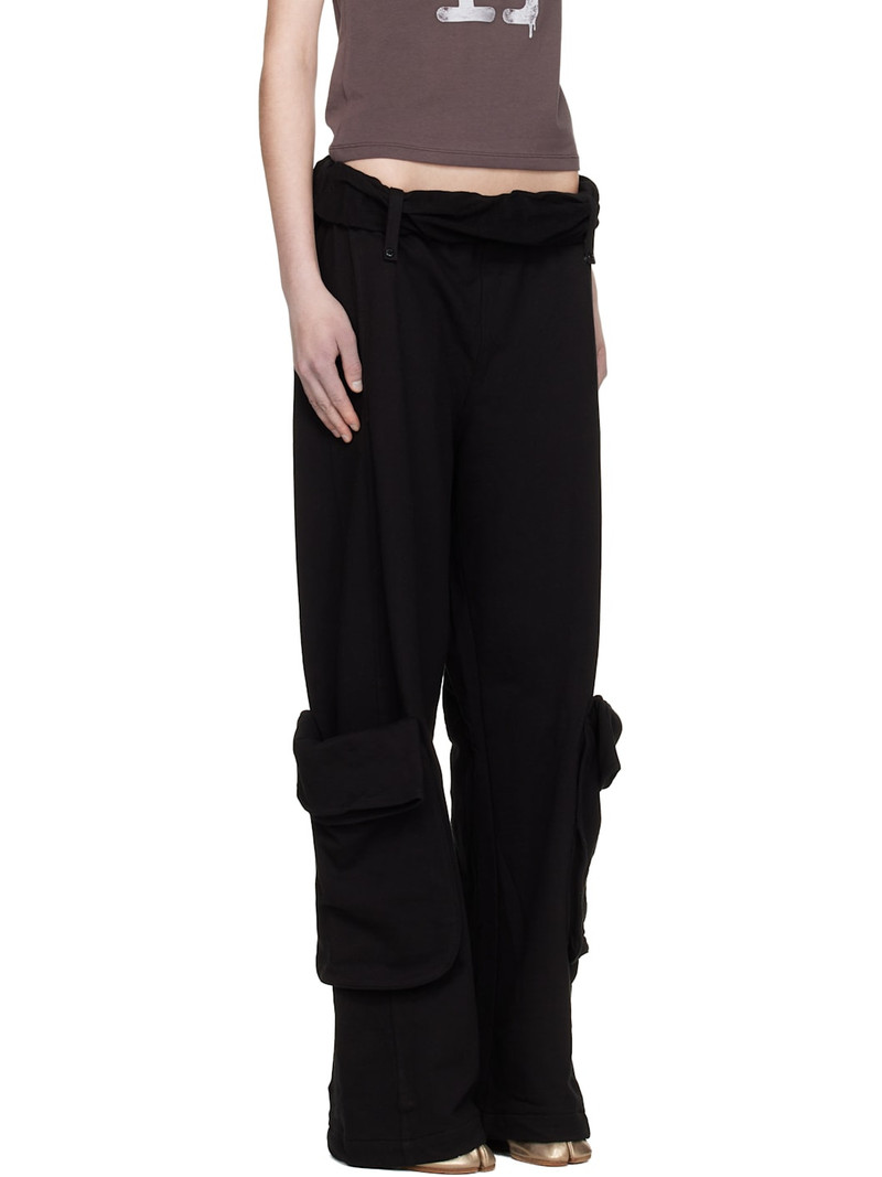 Black Rolled Waist Sweat Cargo Pants 2