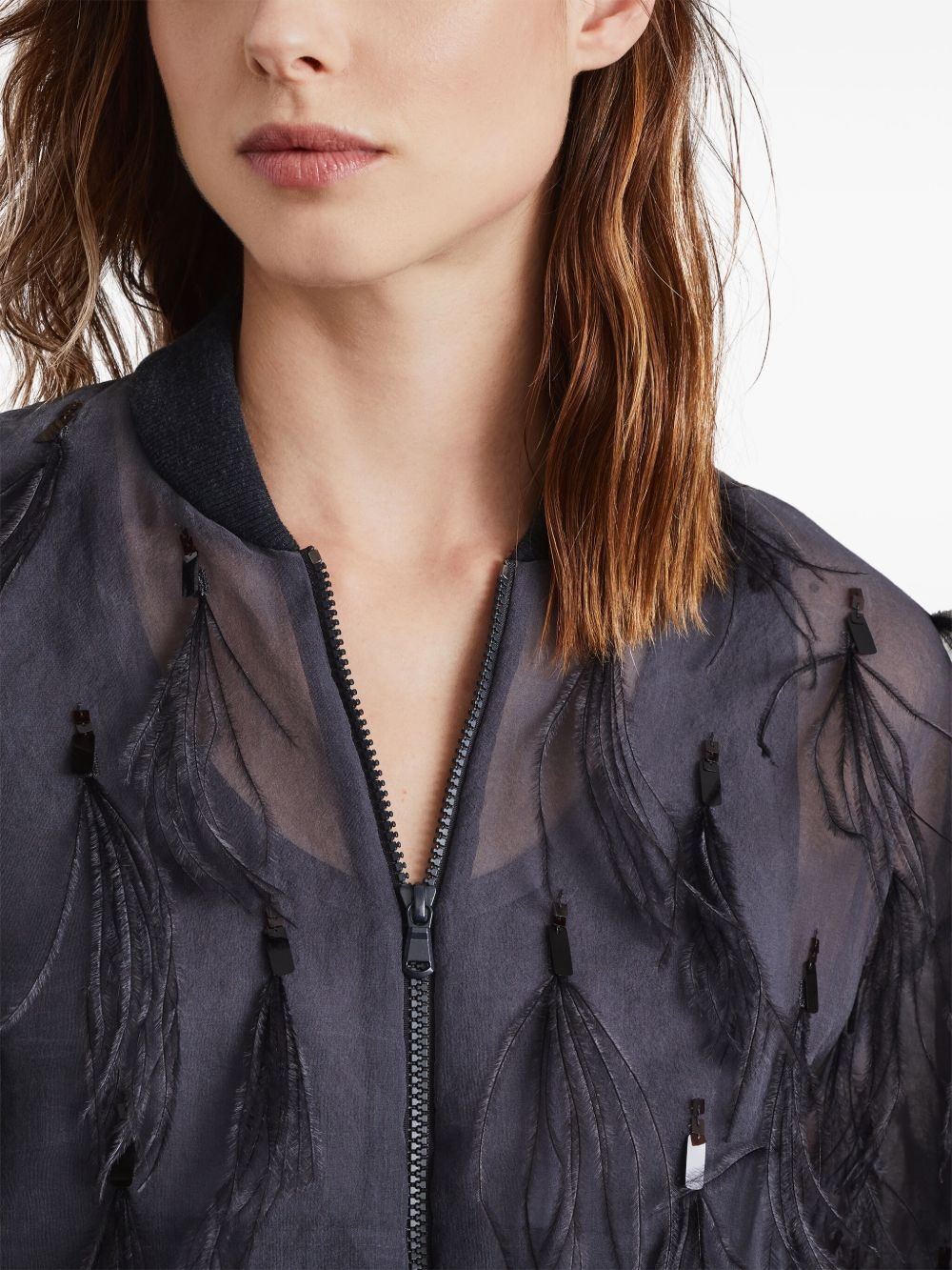 feather-embellished satin jacket - 5