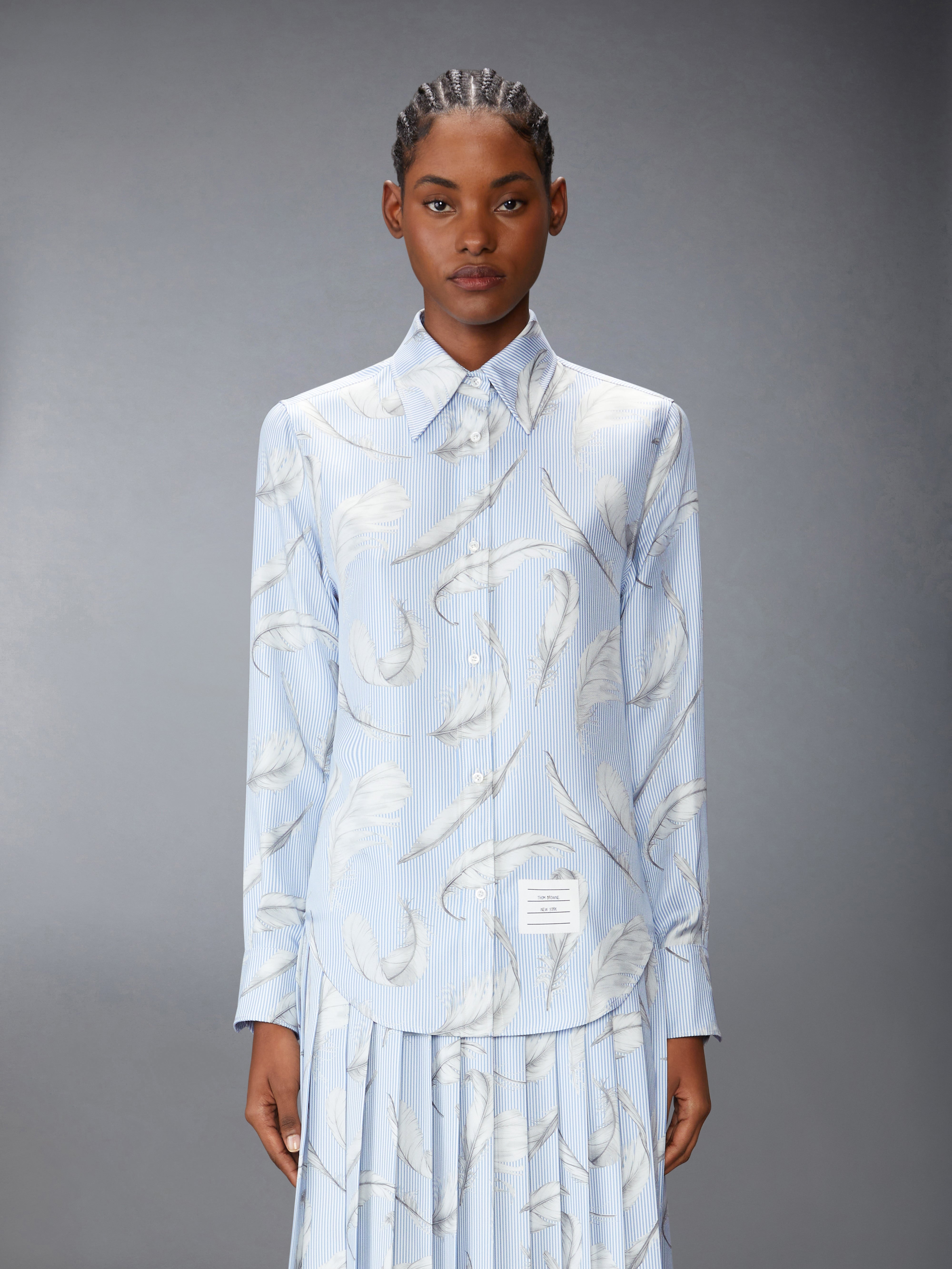 FEATHER PRINTED SILK TWILL EASY FIT SHIRT - 2
