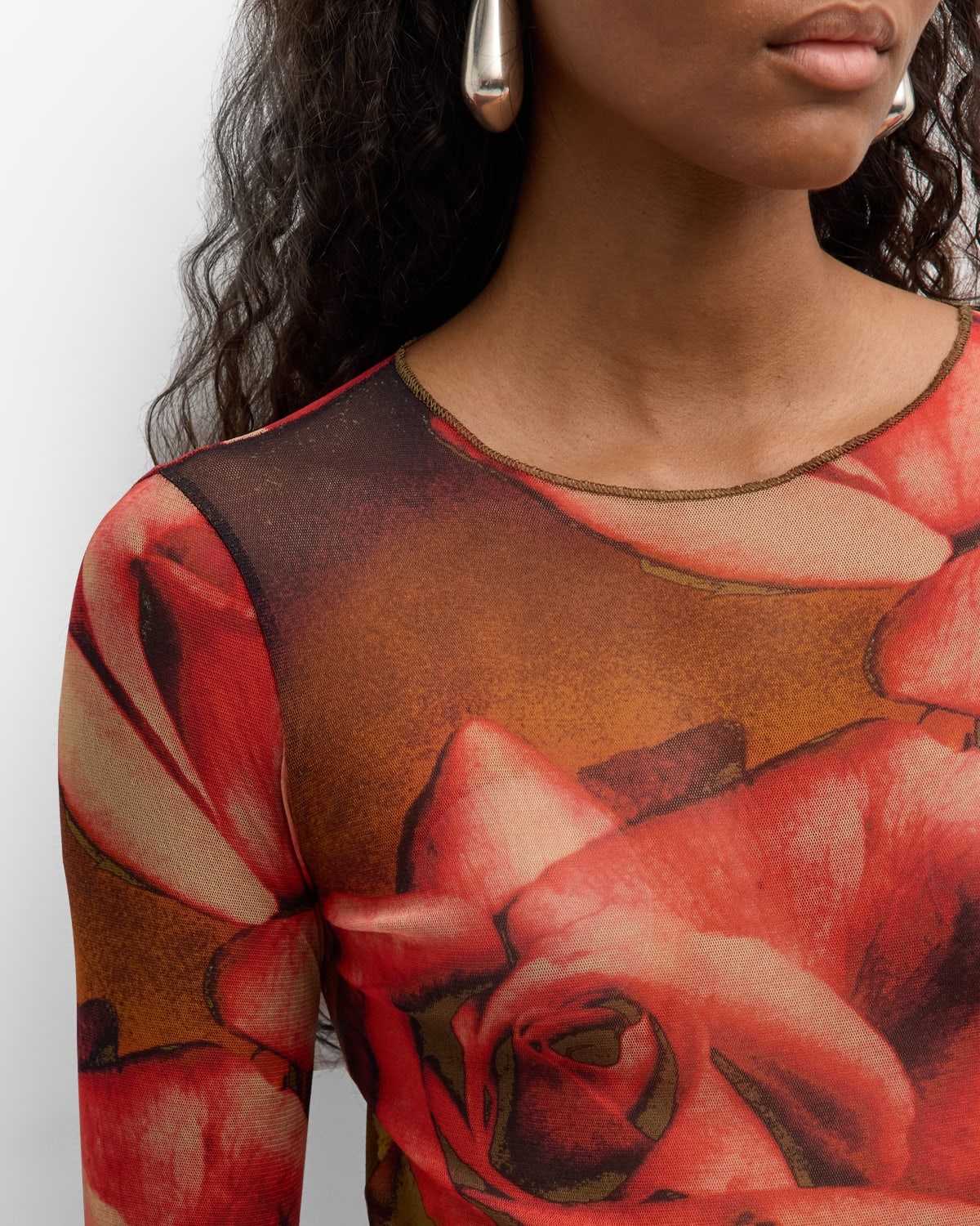 トップス Jean Paul Gaultier Rose Mesh Tops Jean Paul Gaultier Roses Mesh Long-Sleeve Top | Neiman Marcus