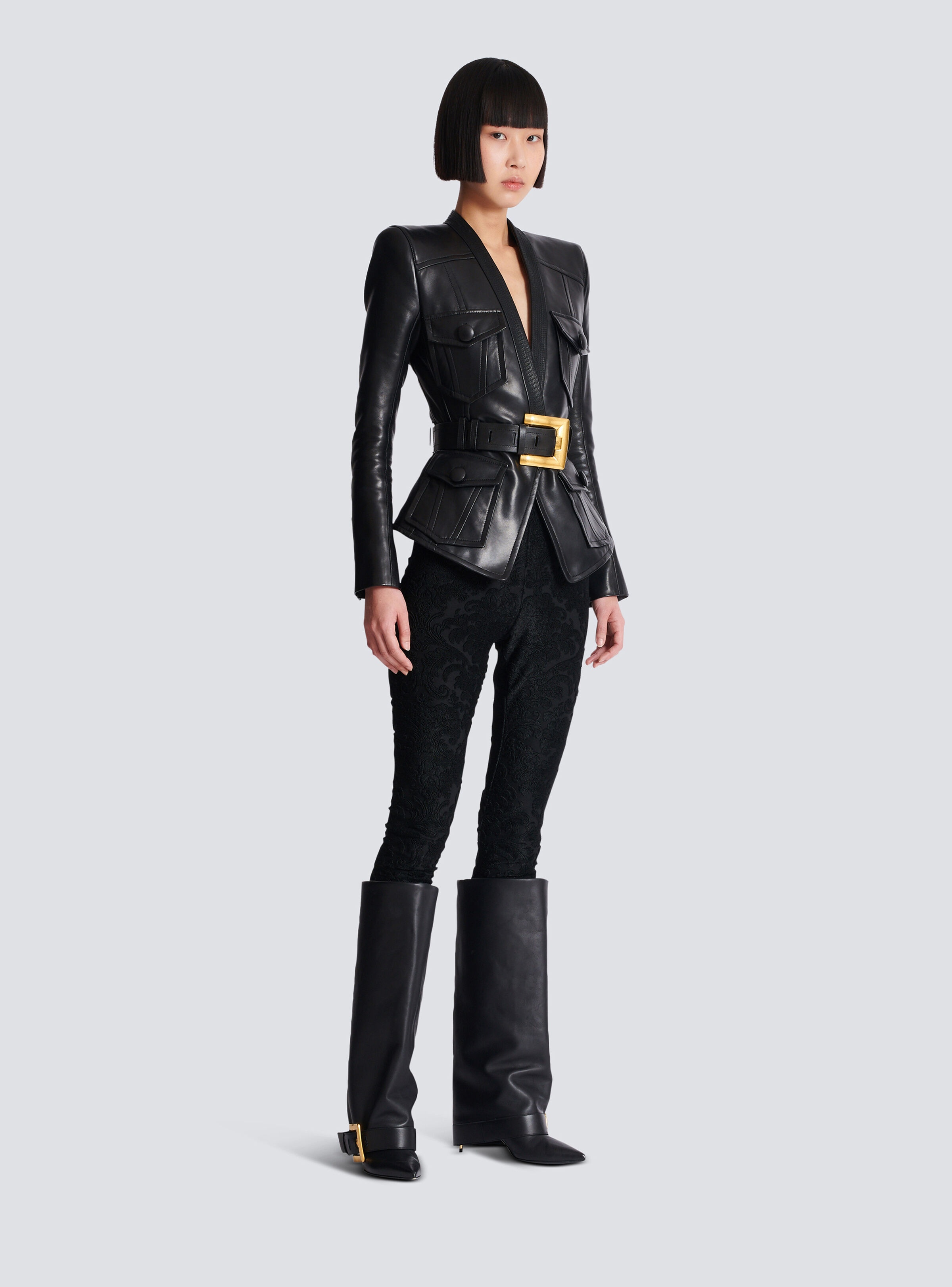 1-button belted leather jacket - 3
