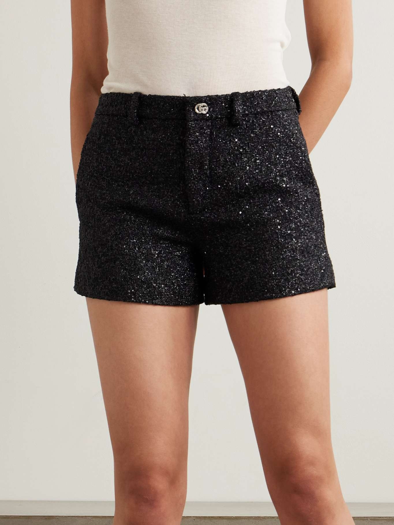 Embellished metallic tweed shorts Black - 3