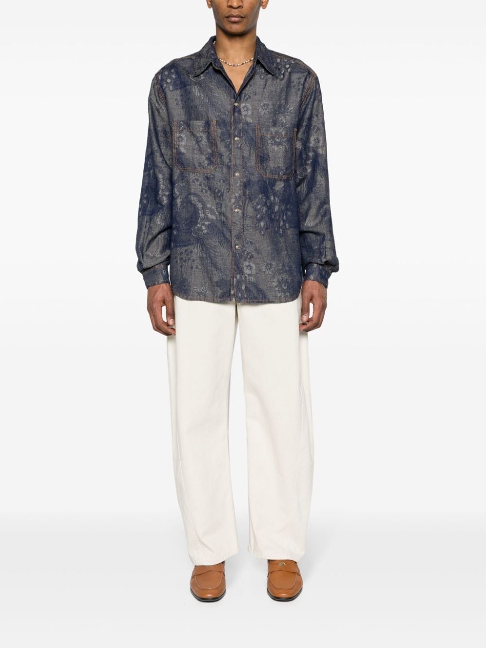 patterned-jacquard denim shirt - 2