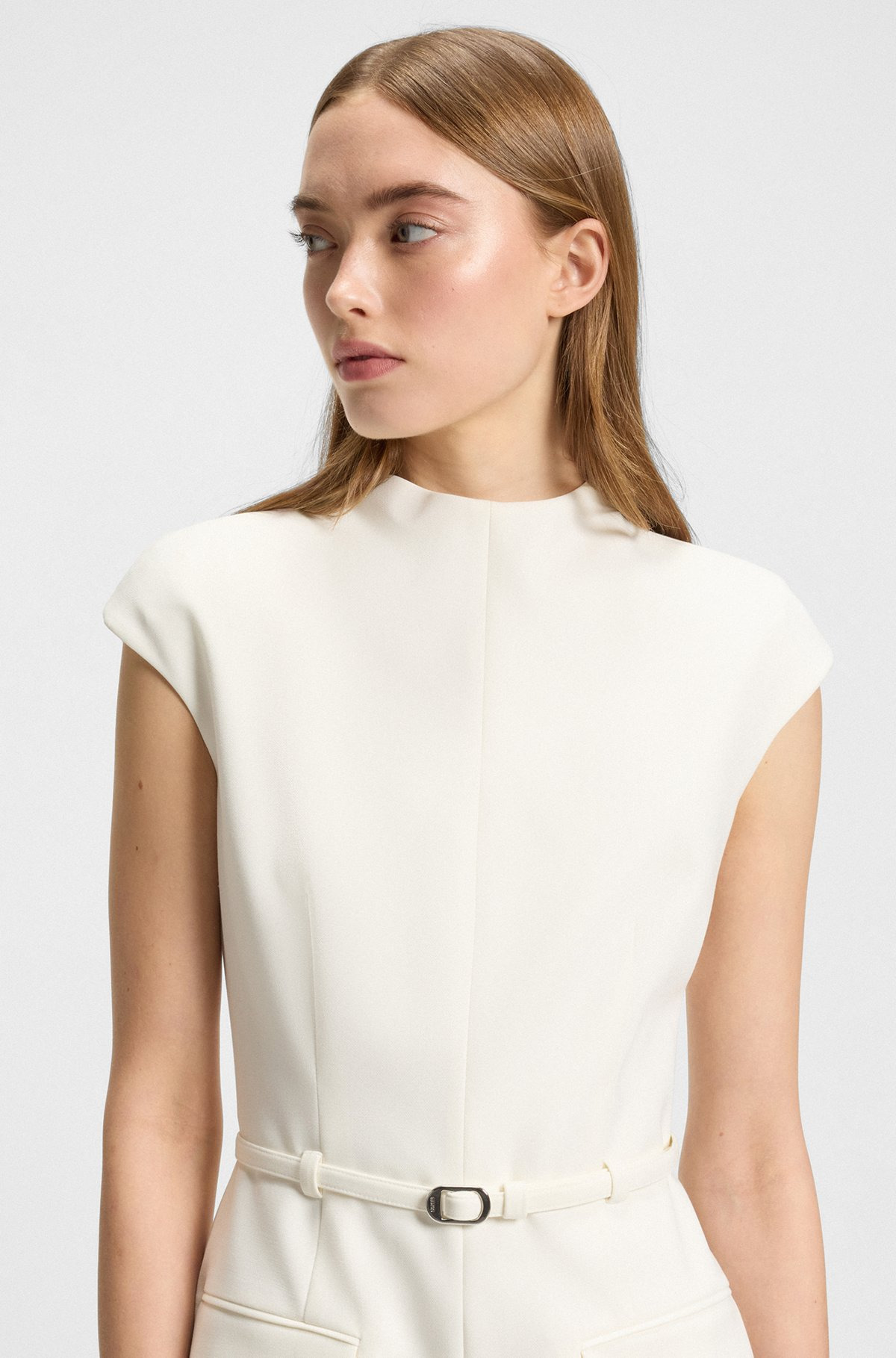 SHIFT DRESS WITH POCKETS AND BELT DETAIL - 5