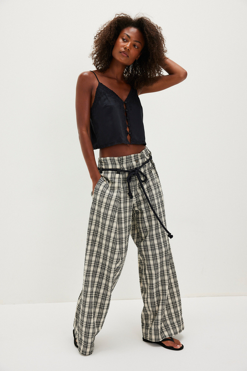 Dimes Tie Plaid Wide-Leg Trousers 4