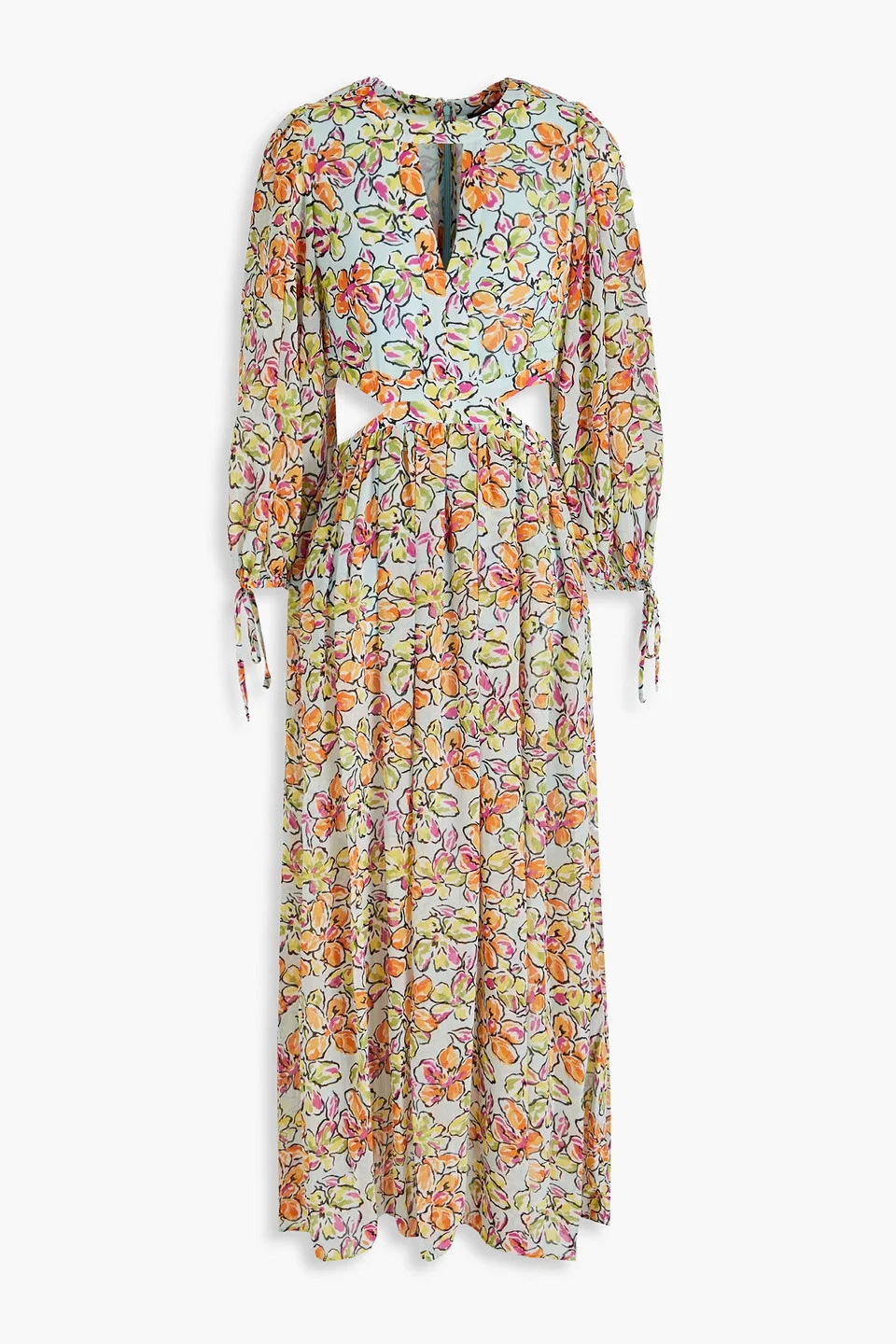 Cutout floral-print georgette midi dress - 1