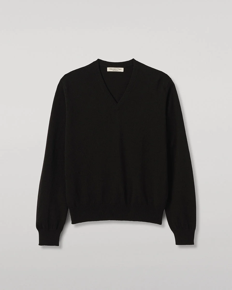 Lunan Classic Black Cashmere V Neck Jumper - 1