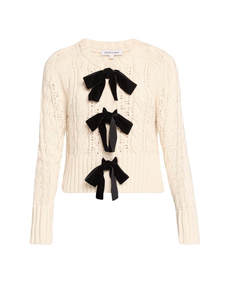 VERONICA BEARD Christina Cable-Knit Bow Sweater outlook