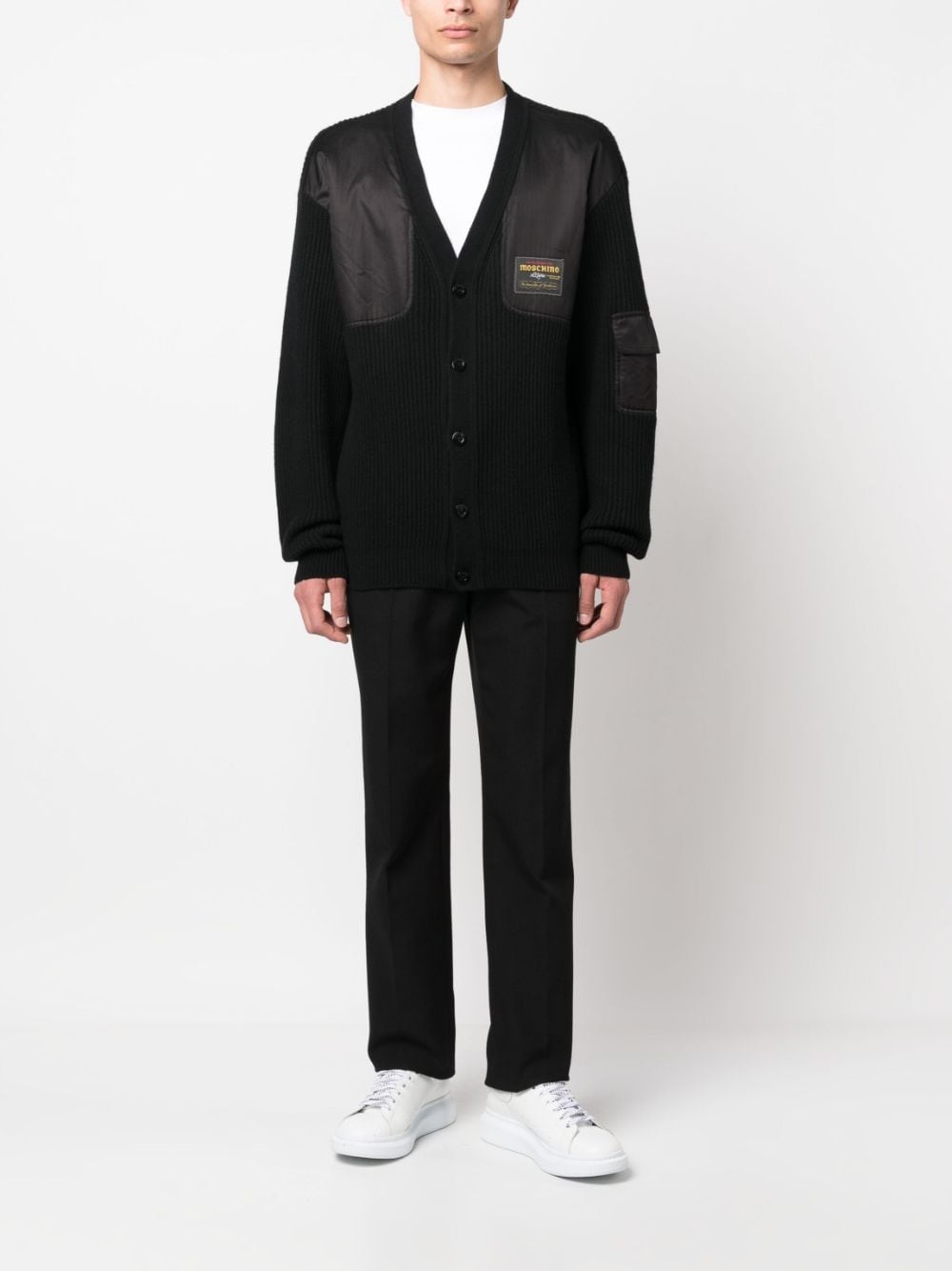 logo-patch V-neck cardigan - 2