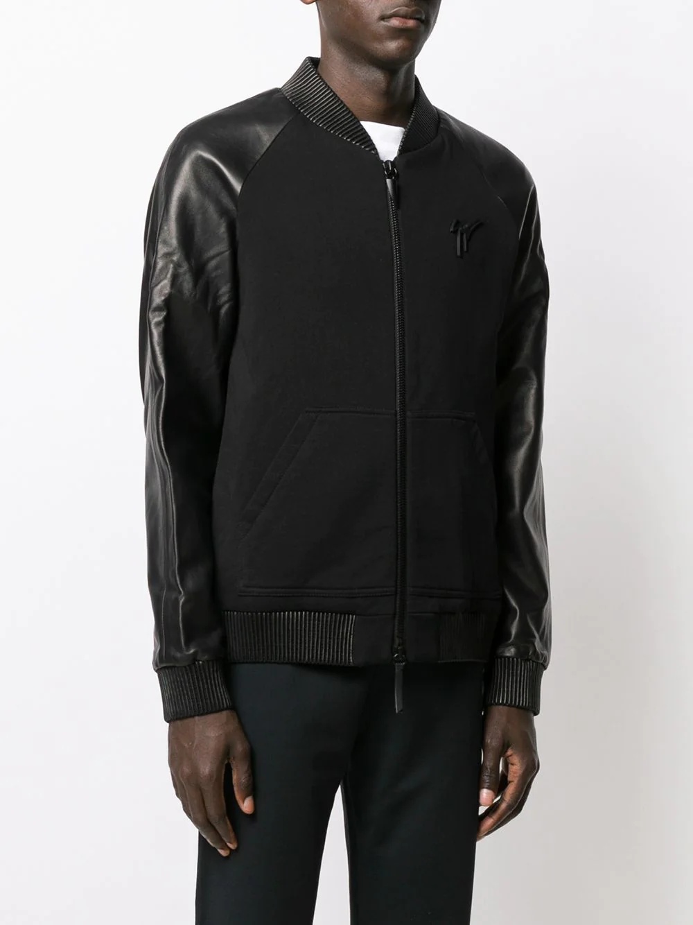 mixed fabric biker jacket - 3