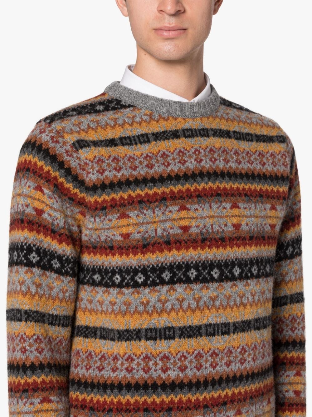 IMPULSE MEDIUM GREY WOOL FAIR ISLE CREWNECK SWEATER - 5