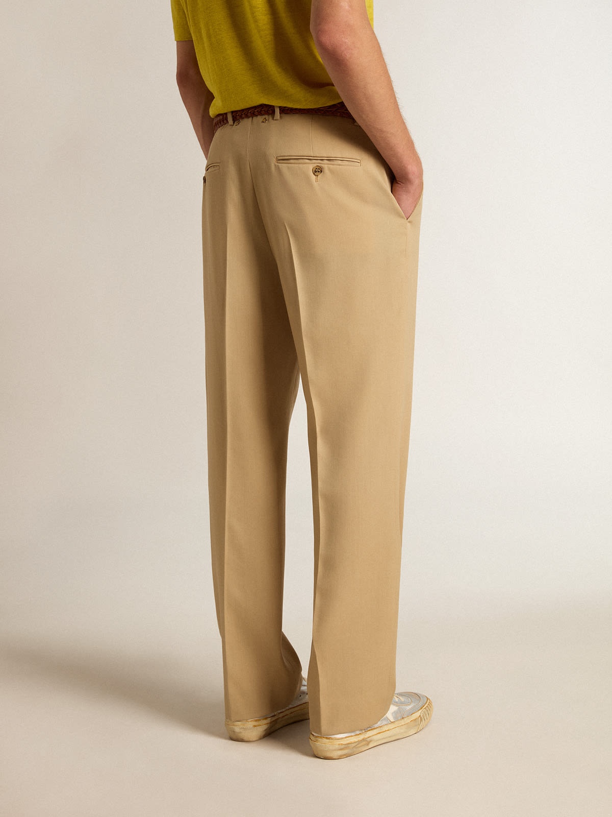 Golden Goose Men's wool gabardine pants in sand | REVERSIBLE