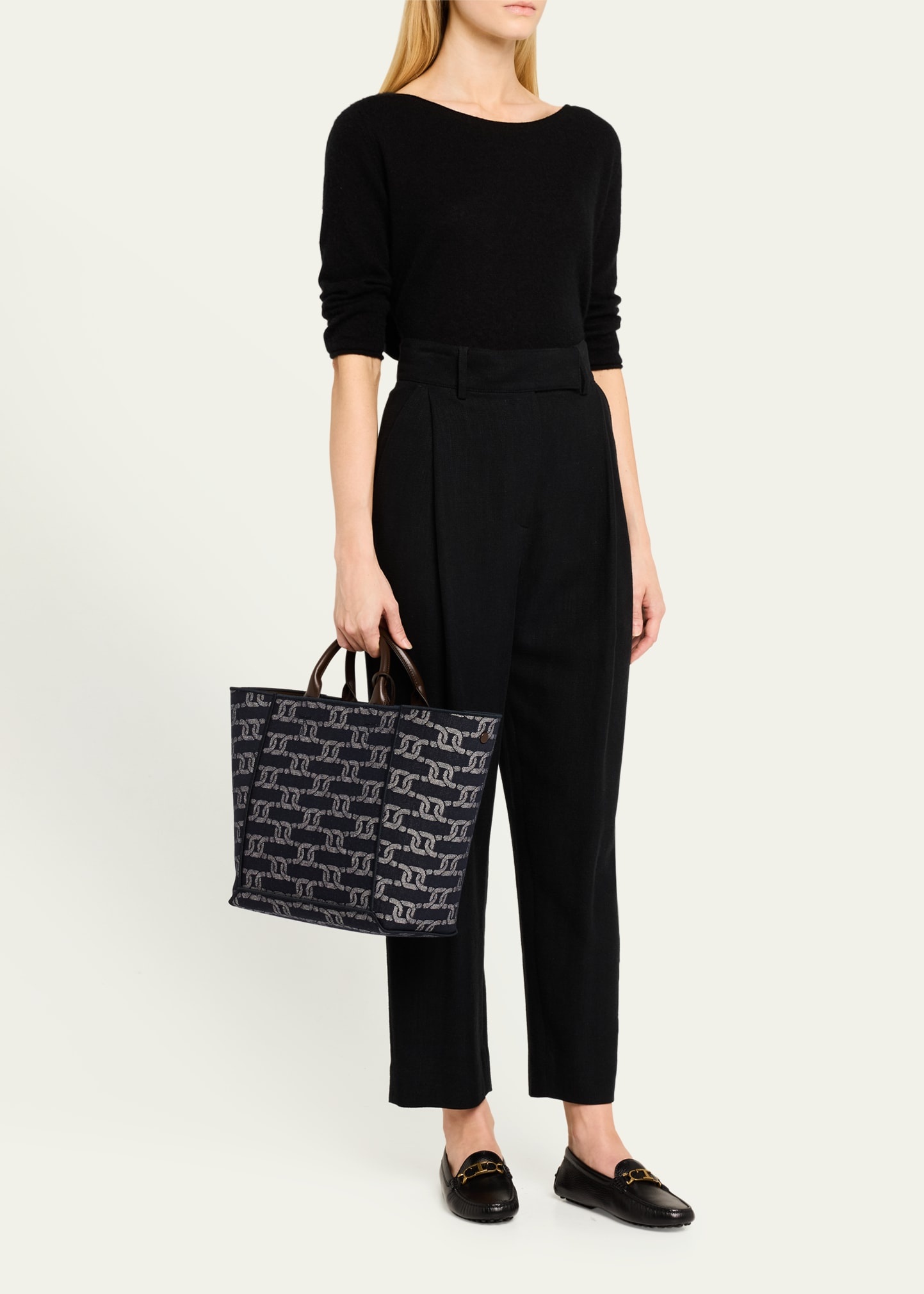 Chain-Link Denim Top-Handle Bag - 5