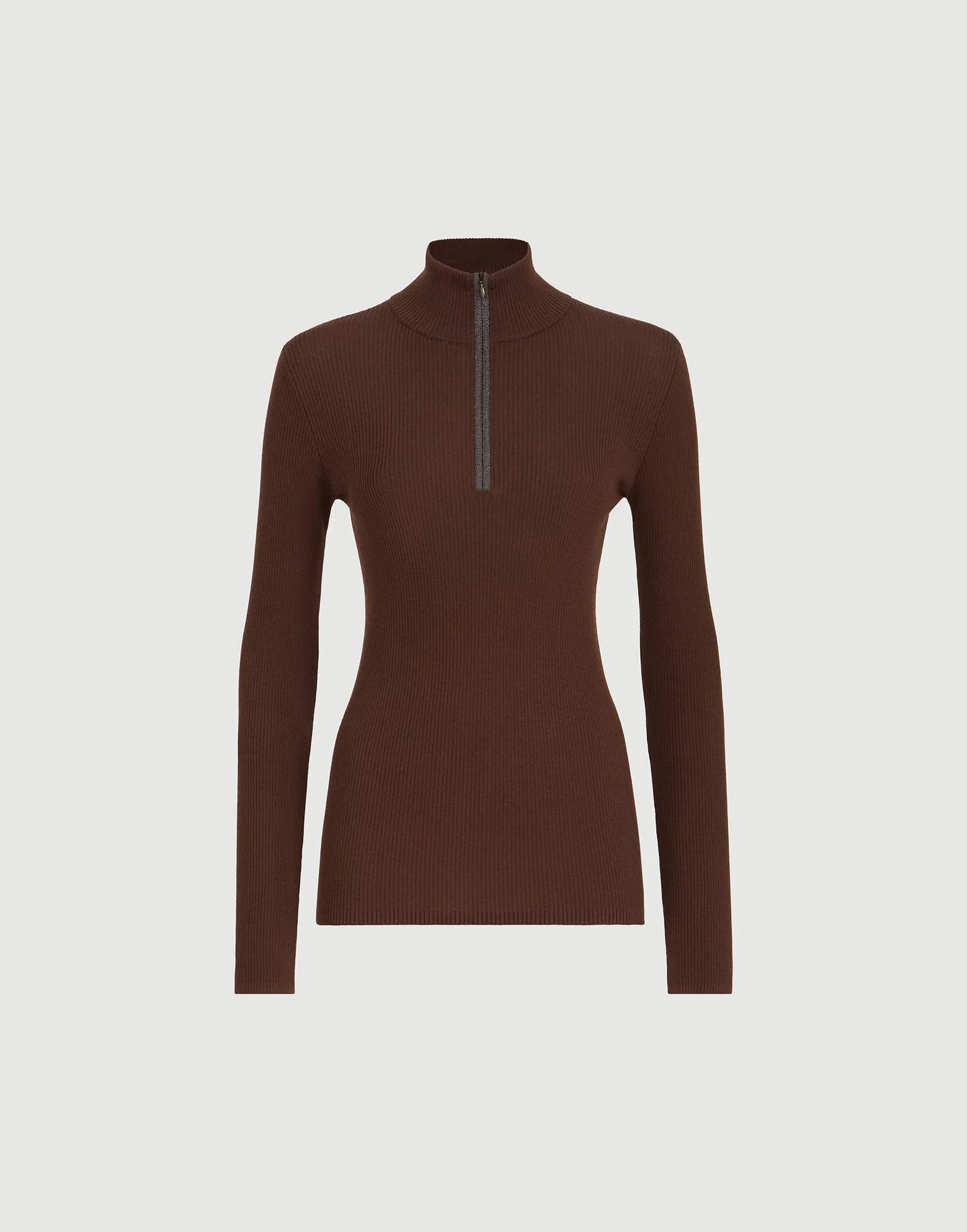 Virgin wool and cashmere lightweight ribbed turtleneck sweater with precious half zip - 1