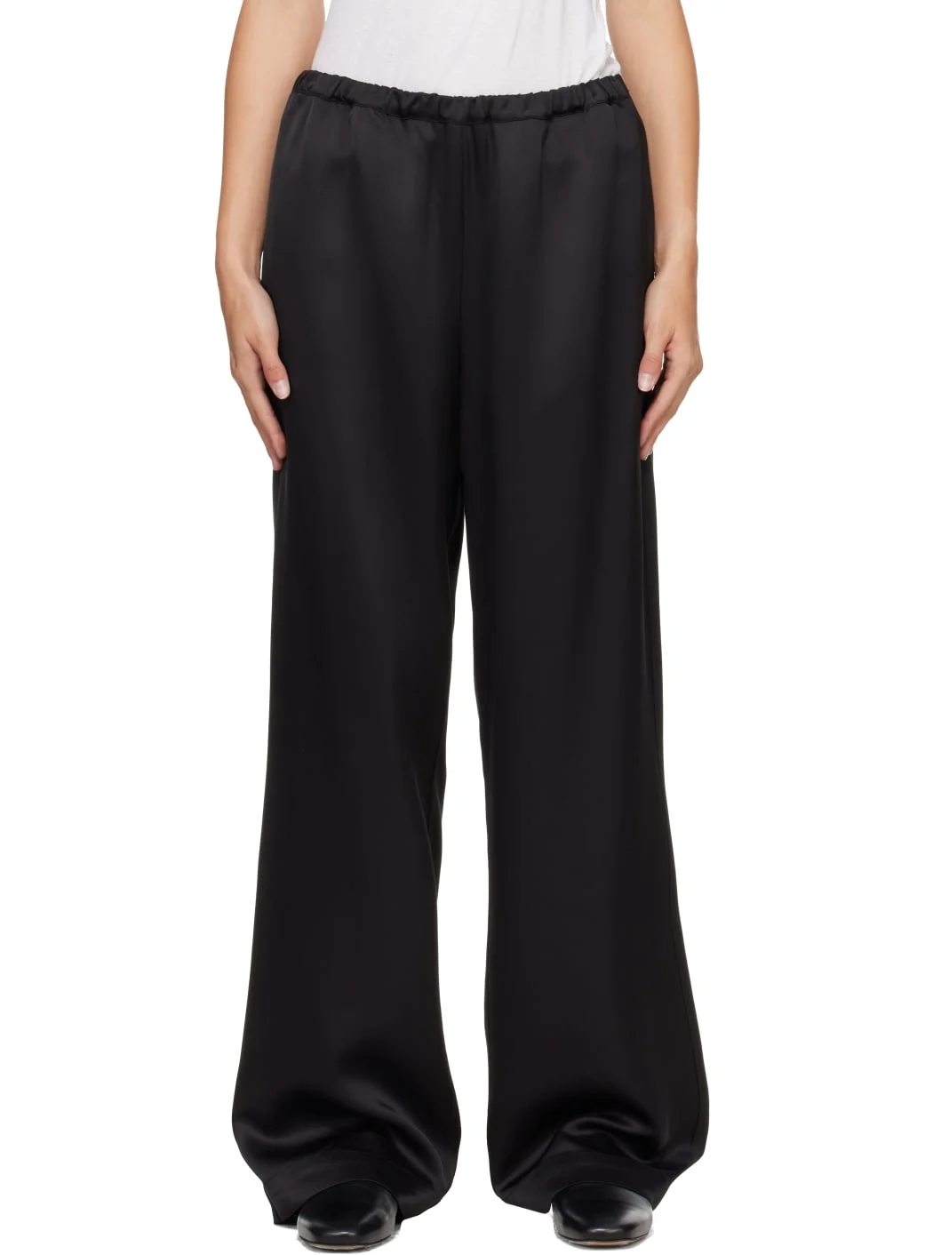 Black Relaxed Fit Satin Trousers - 1