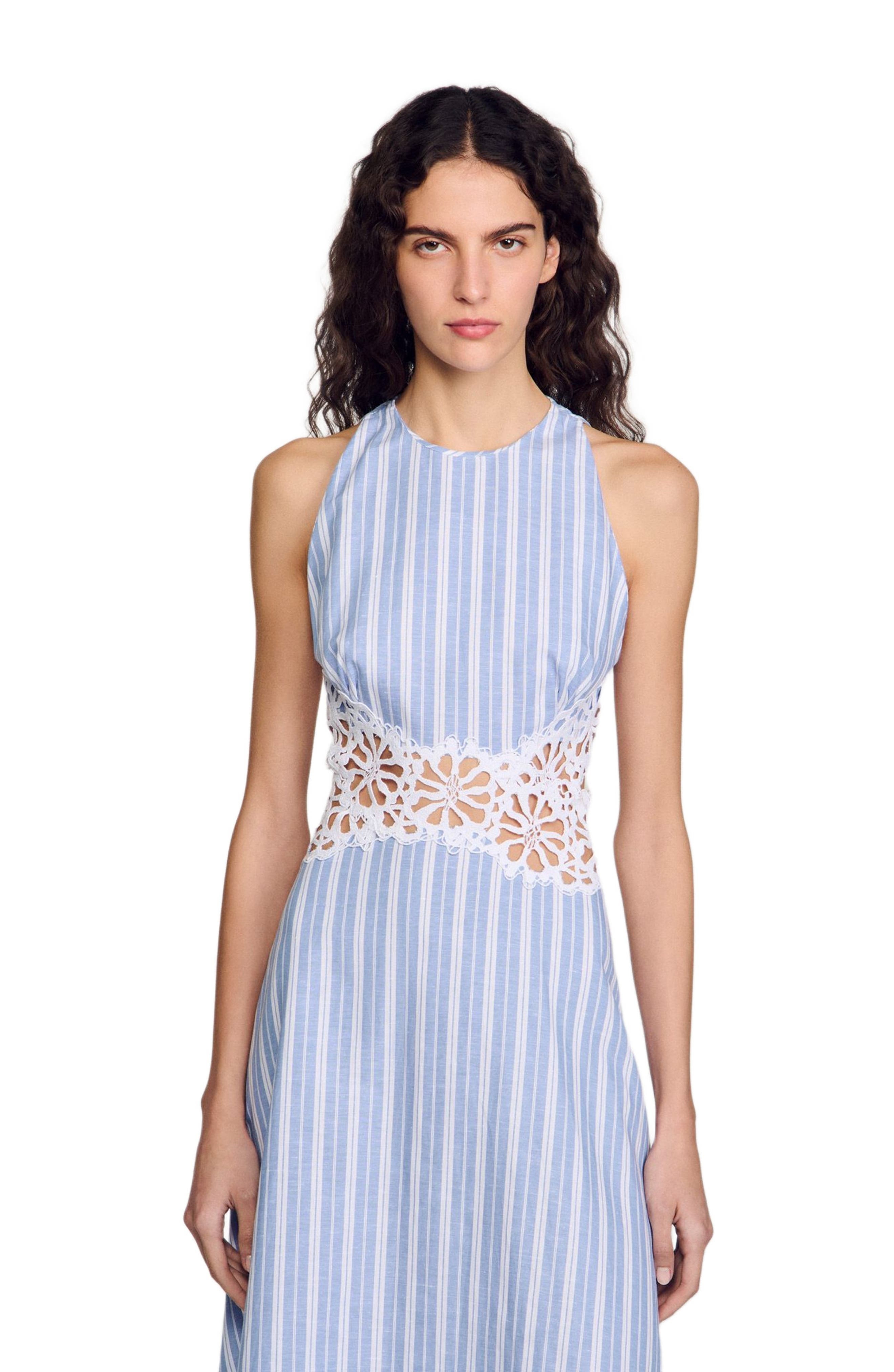 SANDRO Striped maxi dress with lace in Blu /White at Nordstrom - 3