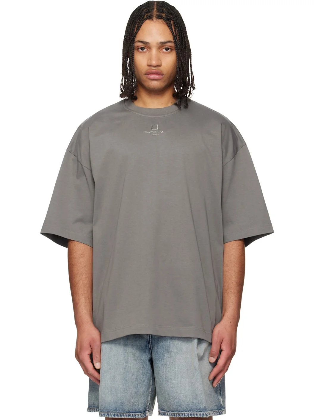 Gray Cotton Over Size T-shirt - 1