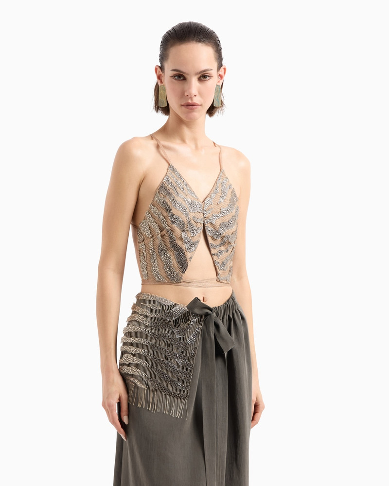 GIORGIO ARMANI EMBROIDERED SILK AND VISCOSE JERSEY TOP outlook