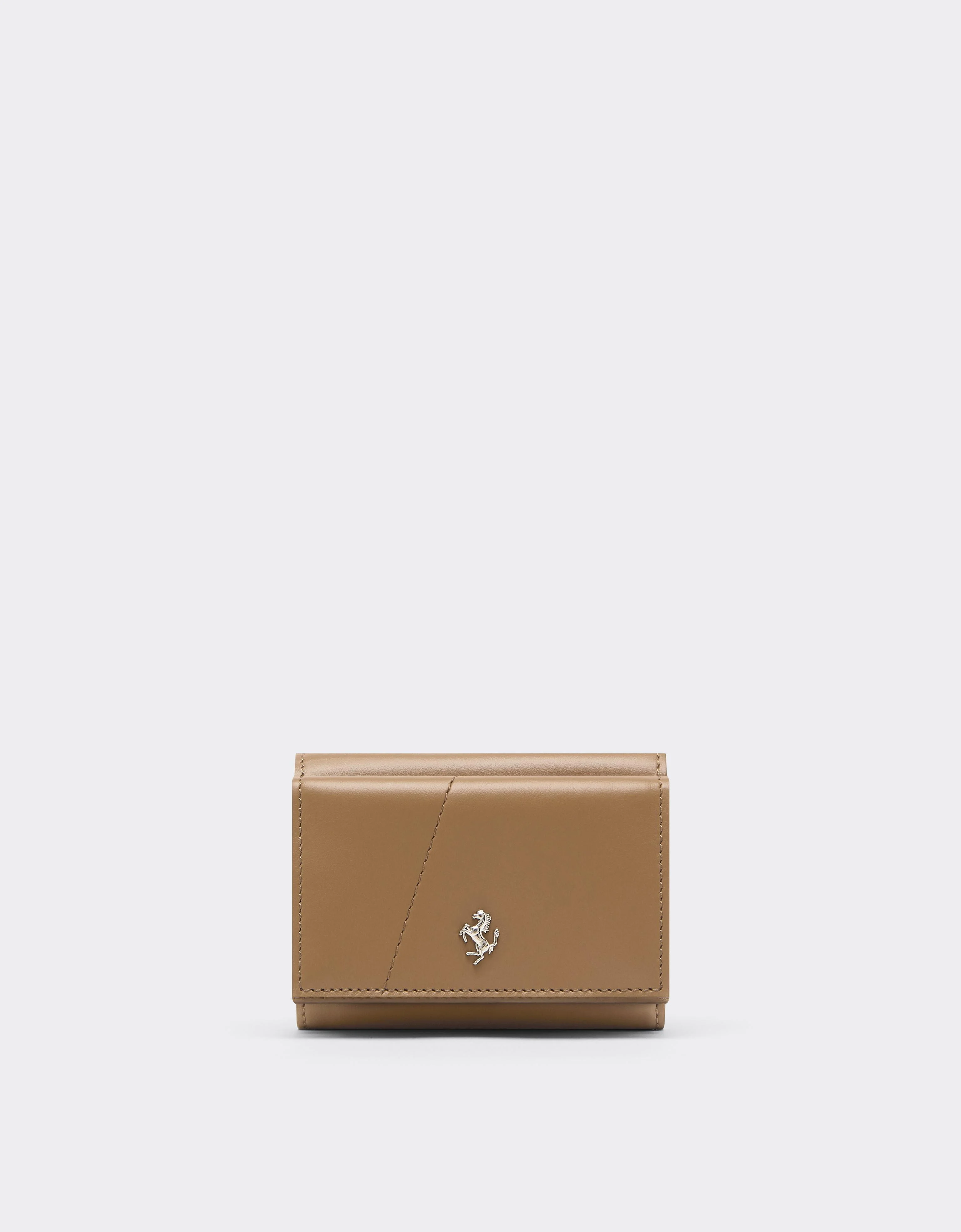 Leather Trifold Wallet with Diagonal Stitching - 1
