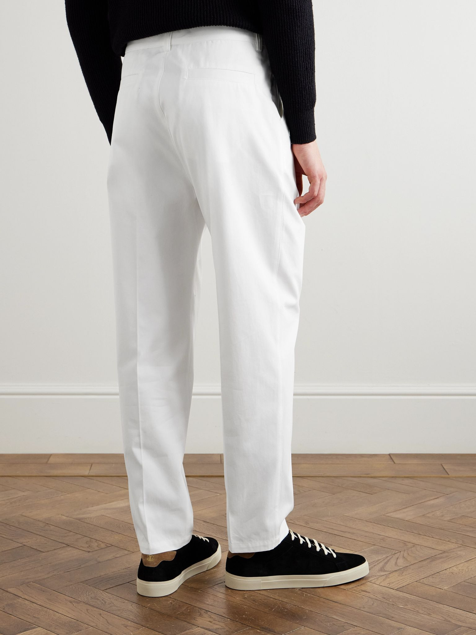 Straight-Leg Pleated Cotton Trousers White - 4