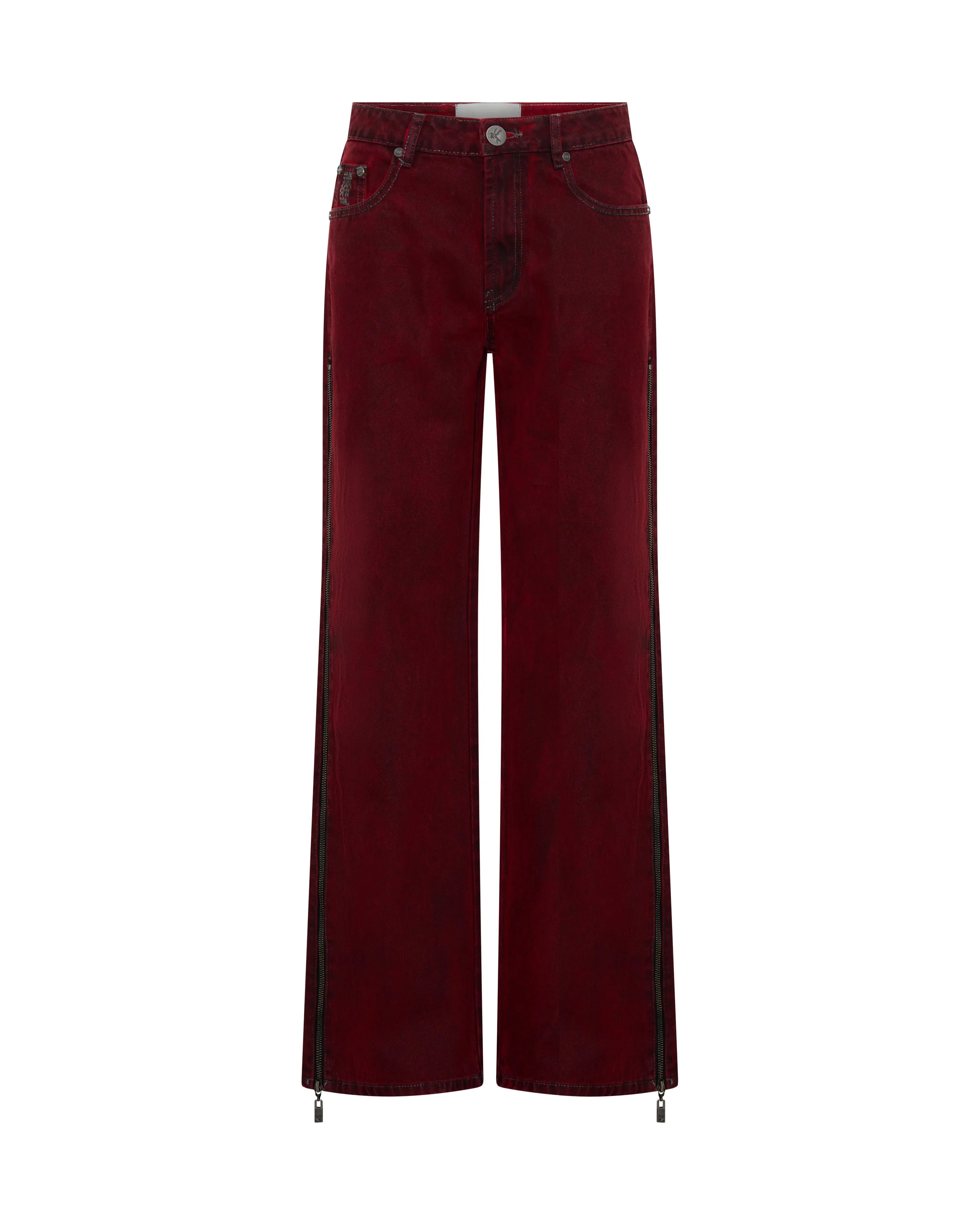 Jackson Mid Waist Wide Leg Denim Jeans - Oil Stained Maroon - 1