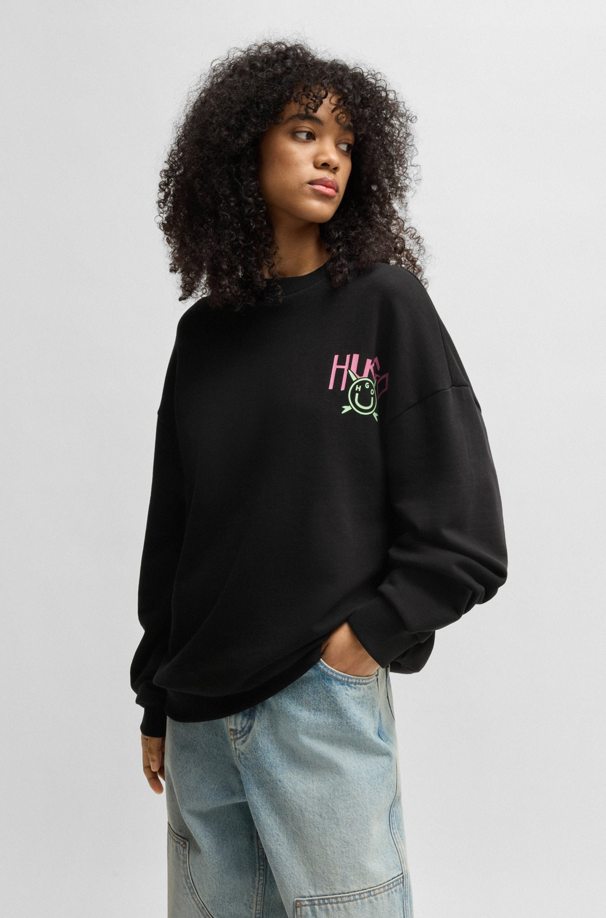 COTTON-TERRY SWEATSHIRT WITH HAPPY HUGO LOGO - 3