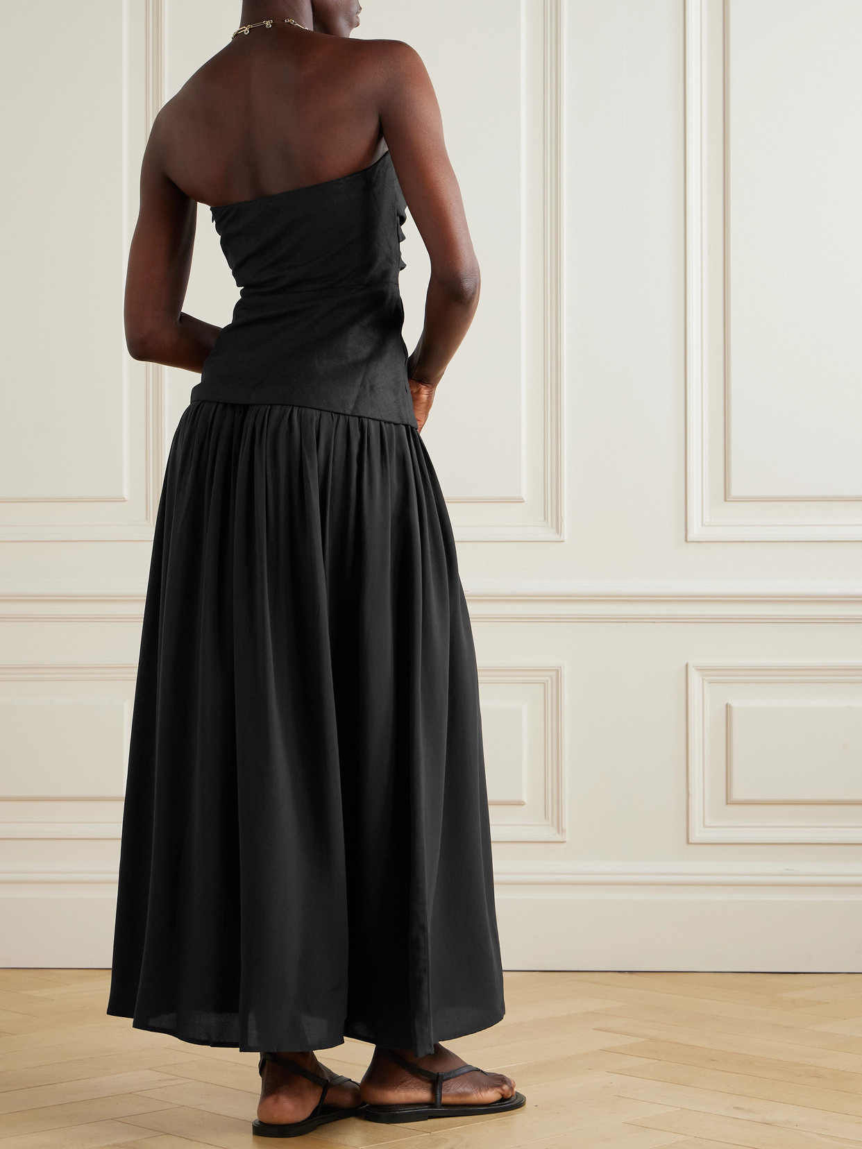 Hedy Strapless Gathered Linen And Voile Maxi Dress - 3