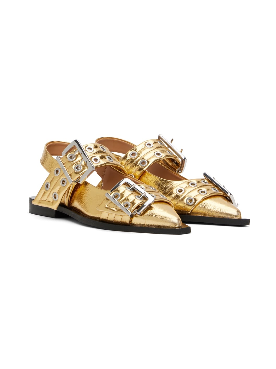 Gold Feminine Buckle Ballerina Flats - 4