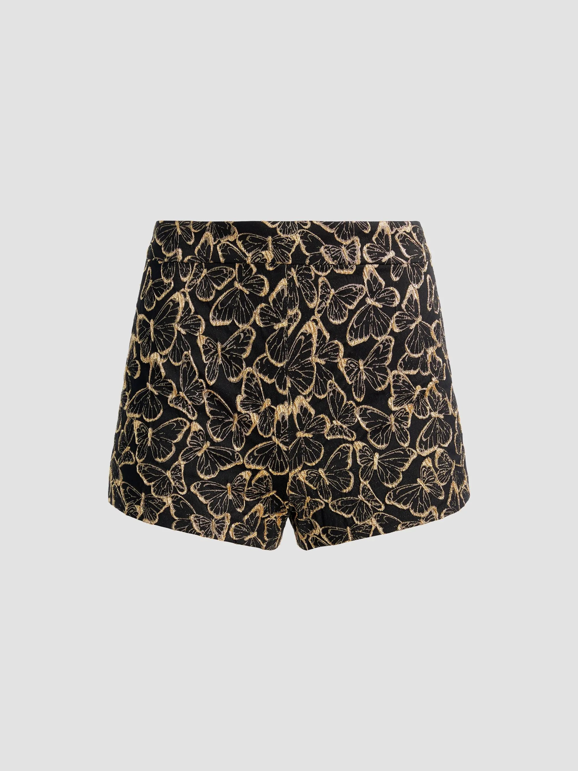 Women's Hera Embroidered High-Rise Shorts - Black Gold - 1