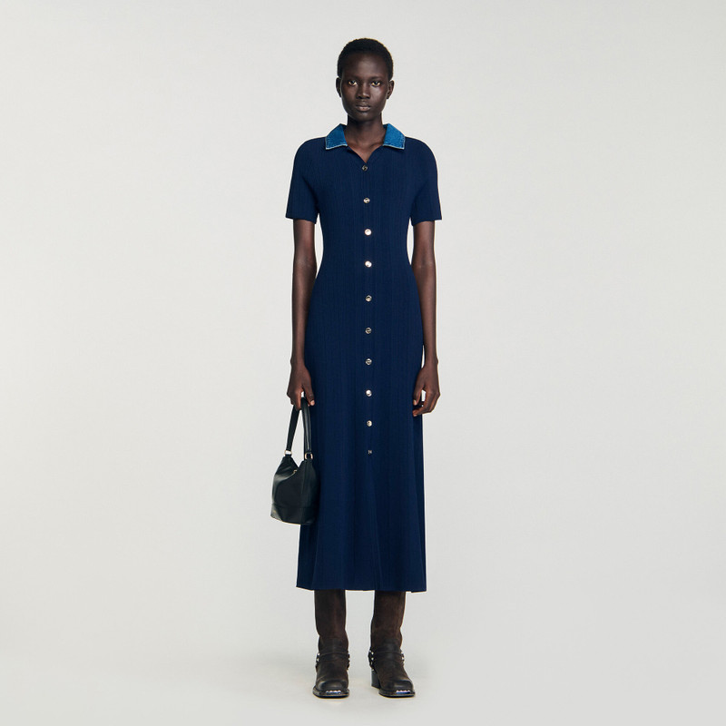 Sandro DENIM COLLAR KNIT MAXI DRESS outlook