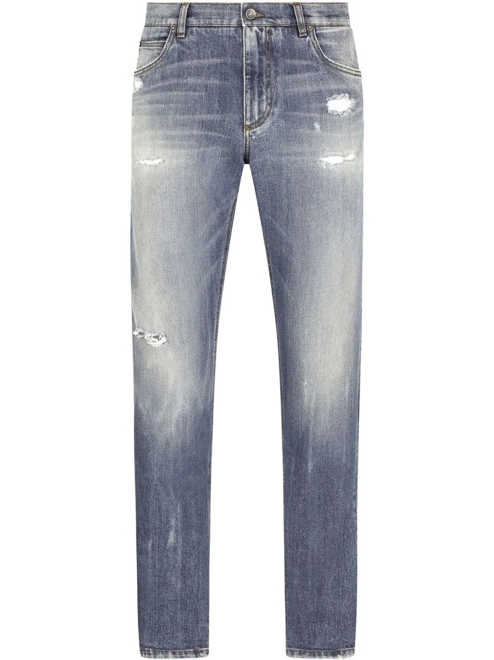 distressed straight leg jeans - 1