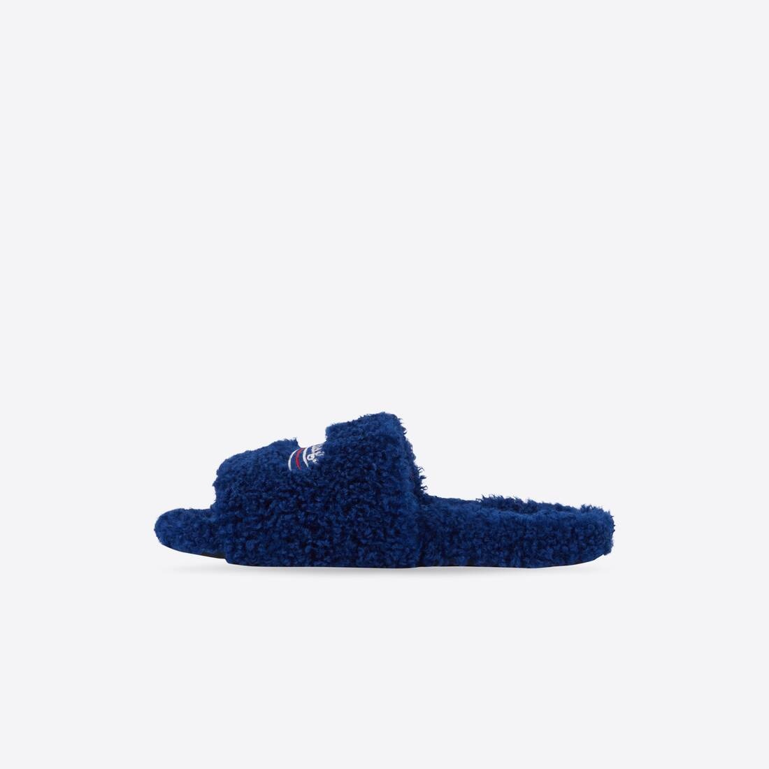 Men's Furry Slide Sandal in Blue/white/red - 4