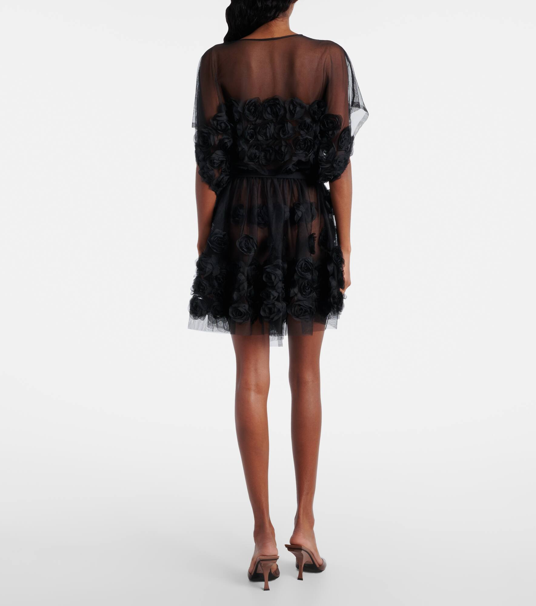 Floral-appliqué belted tulle minidress - 3