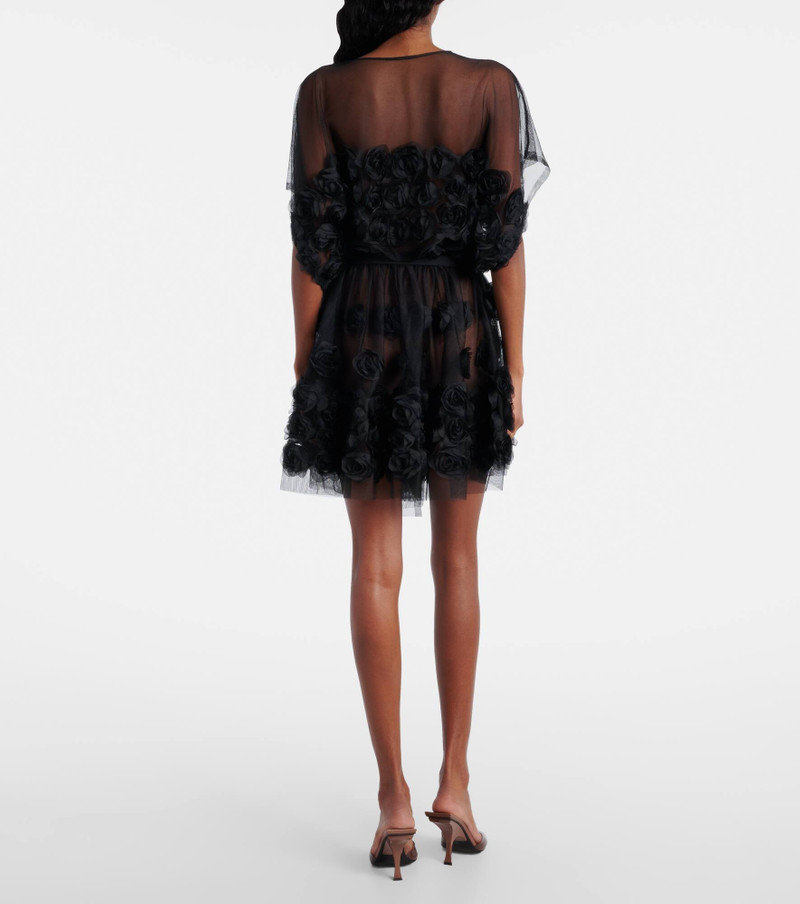 Floral-appliqué belted tulle minidress 3