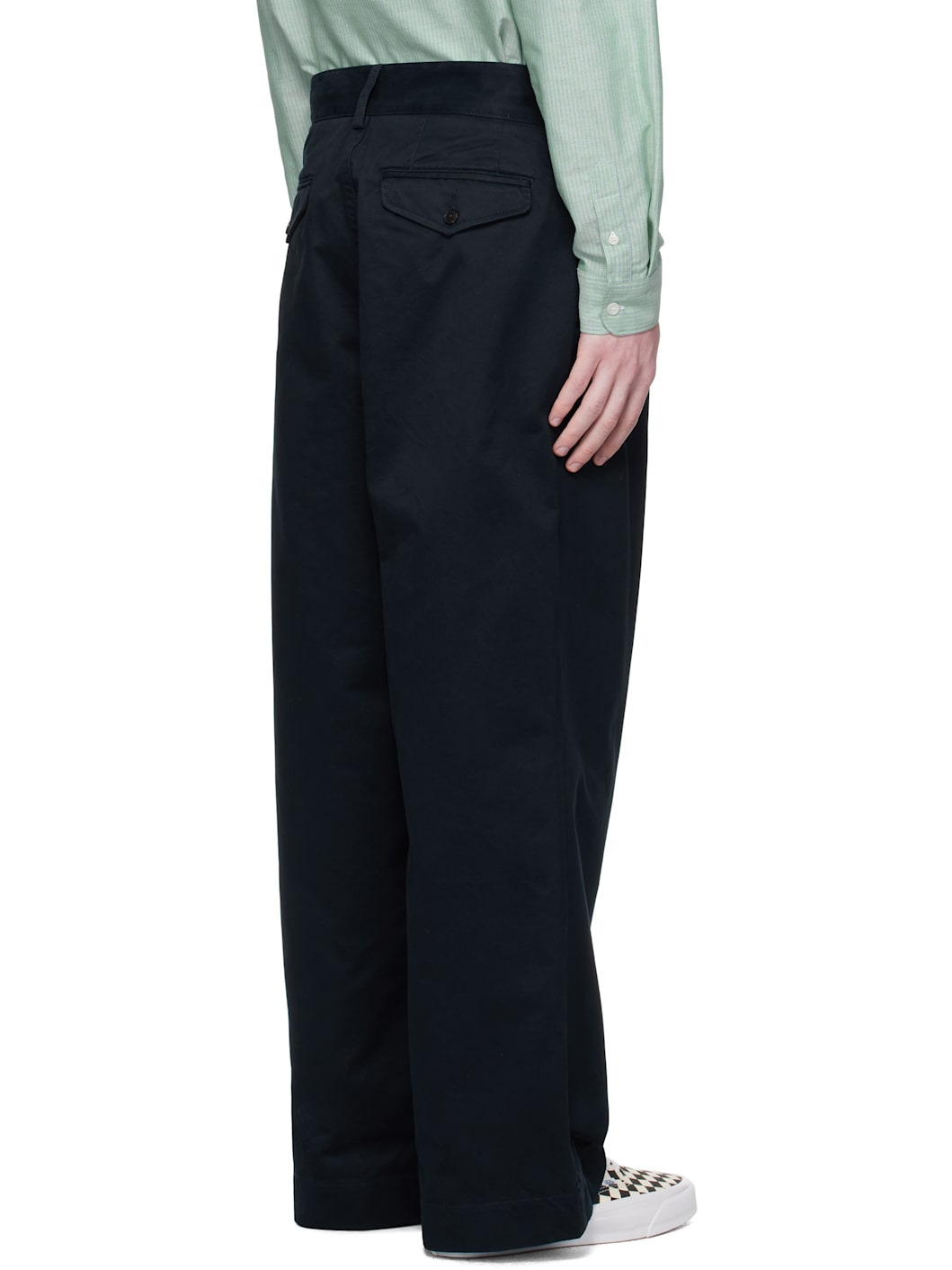 Navy Single-Pleat Baggy Trousers - 3