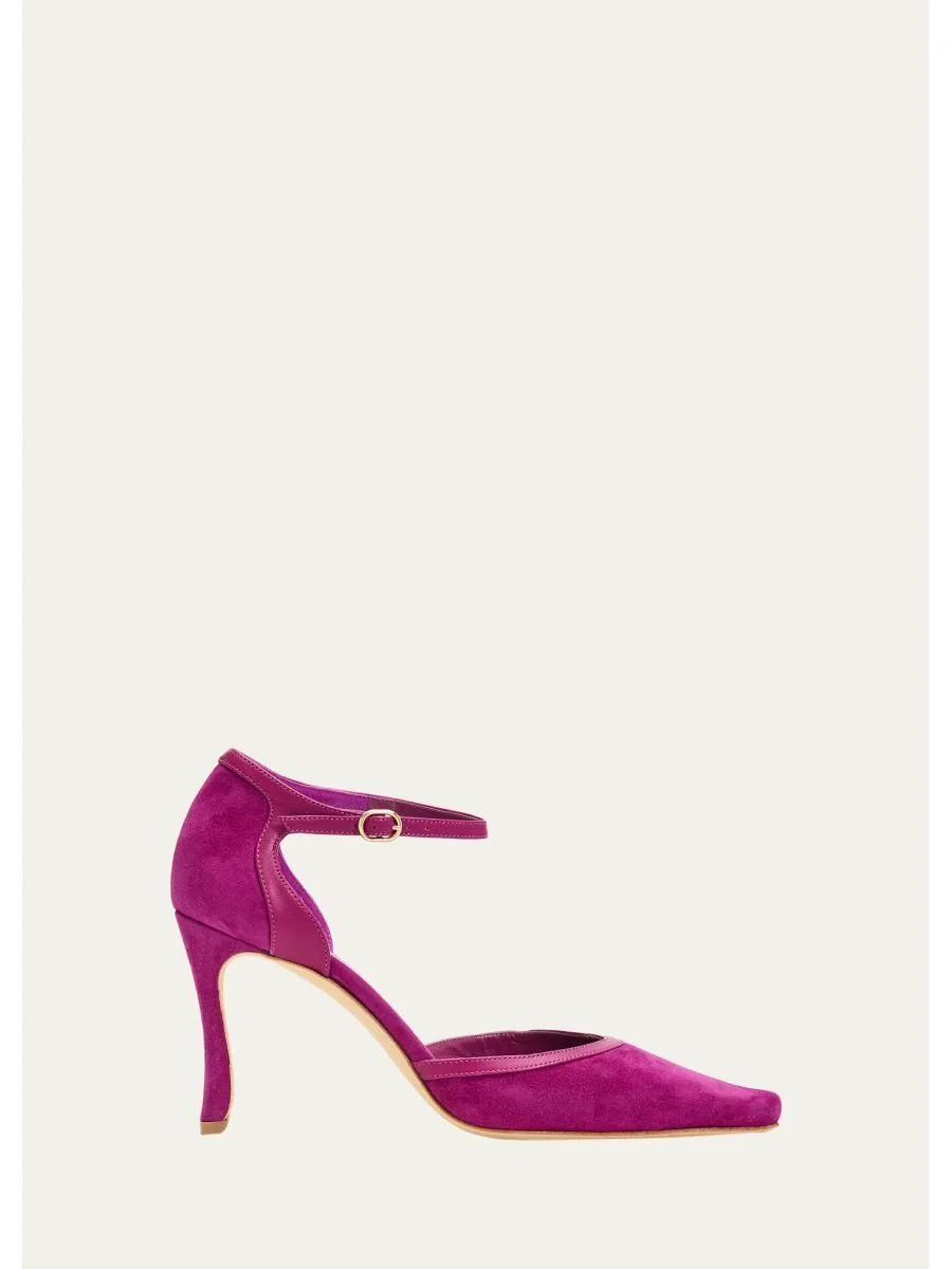 90mm Verdusan Mixed Leather Ankle-Strap Pumps - 1
