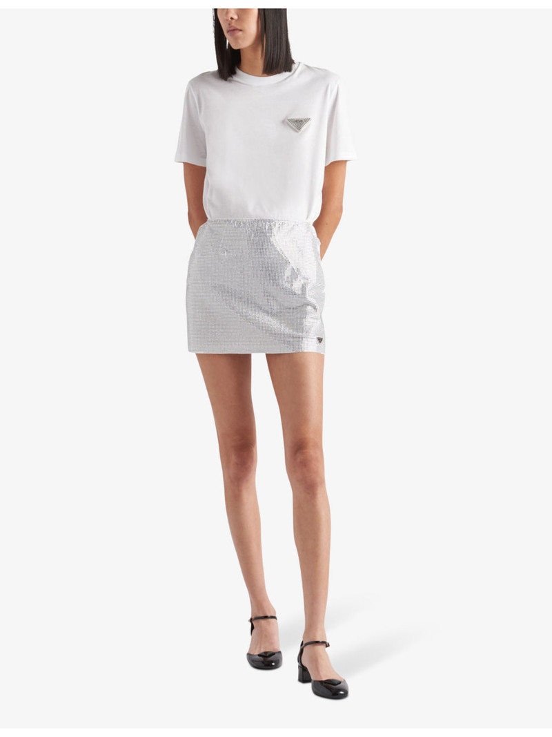 Prada Logo-plaque crystal-embellished cotton T-shirt outlook