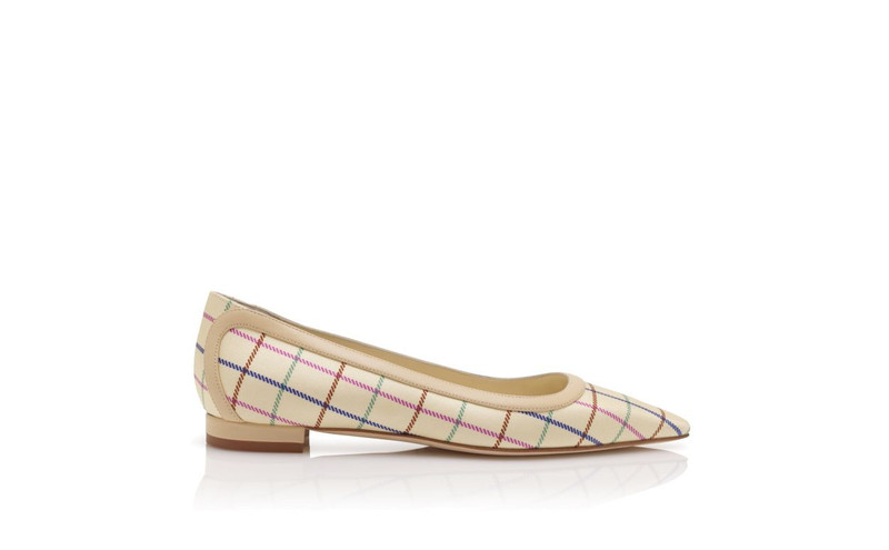 Cream Silk Check Pumps 1