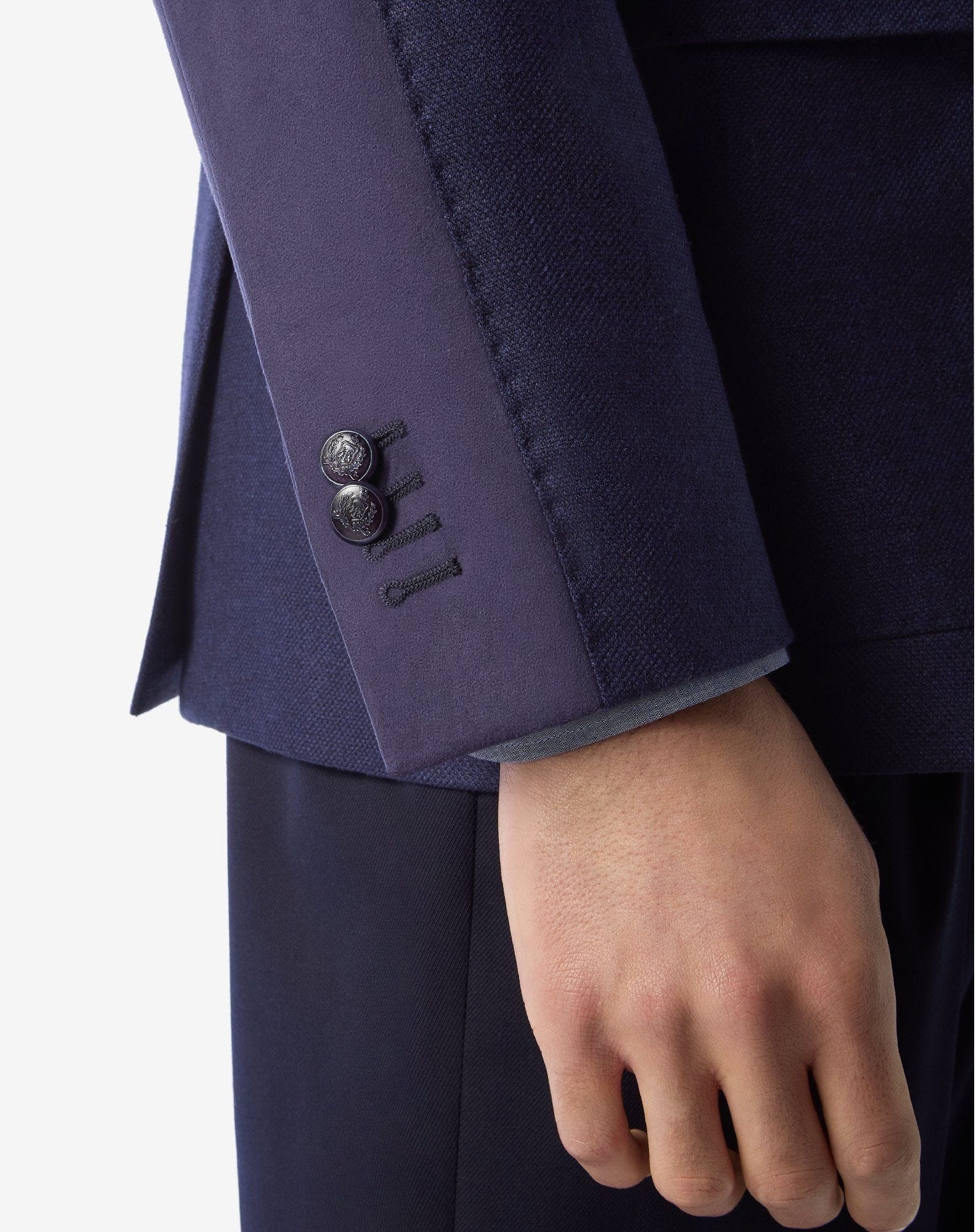 Royal blue silk and wool jacket with inner vest - 5