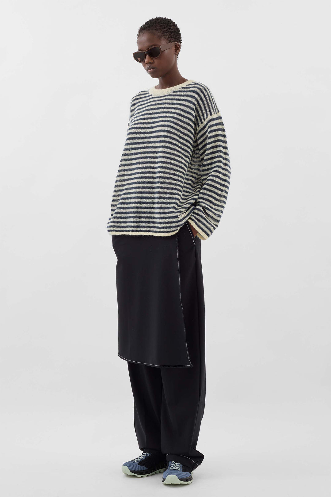 STRIPED MOHAIR SWEATER / off white & deep blue - 3