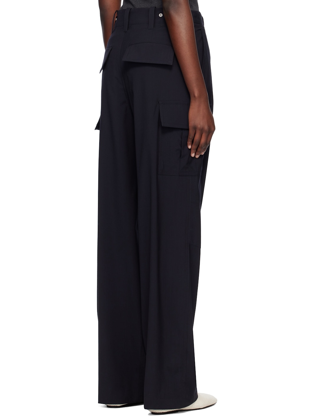 Navy Fine Wool Cargo Pants - 3