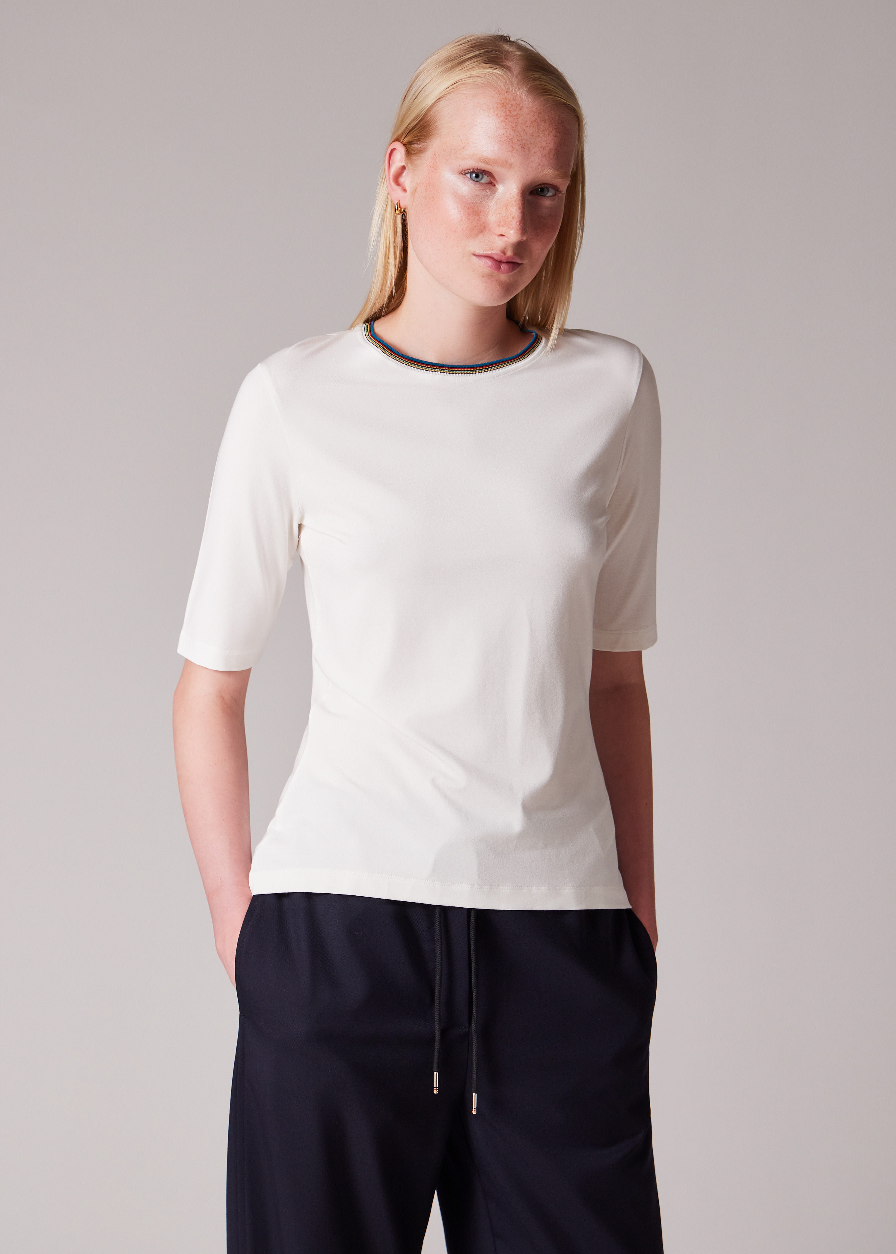 Women's Ivory Viscose Top with 'Signature Stripe' Trim - 4
