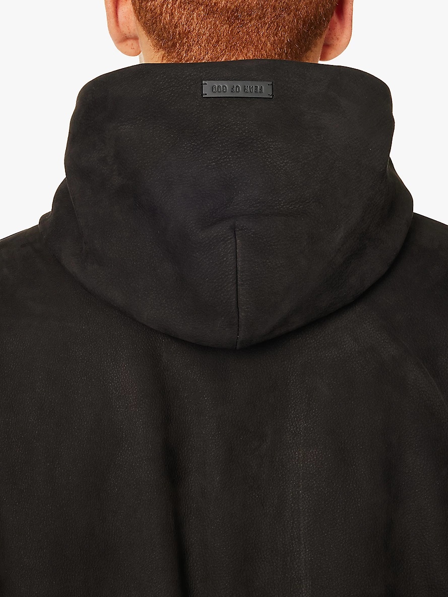 Hooded relaxed-fit leather bomber jacket - 5