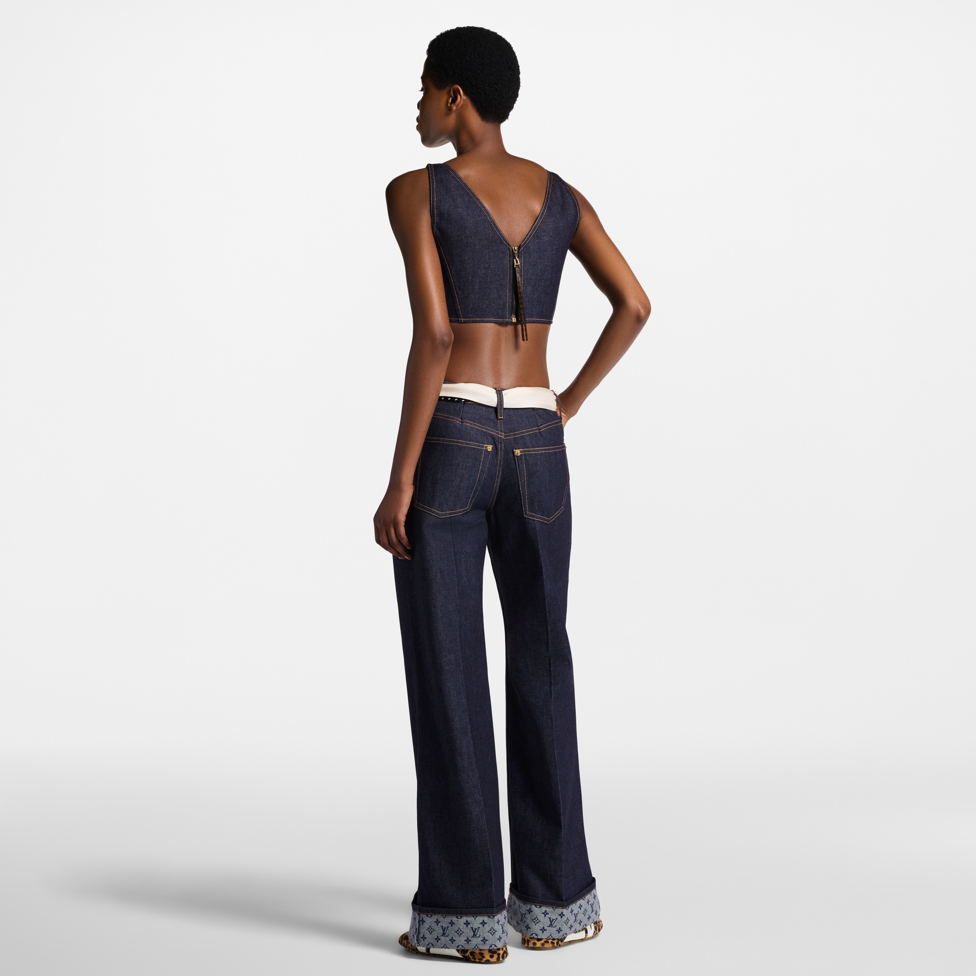 Denim V-Neck Crop Top - 5
