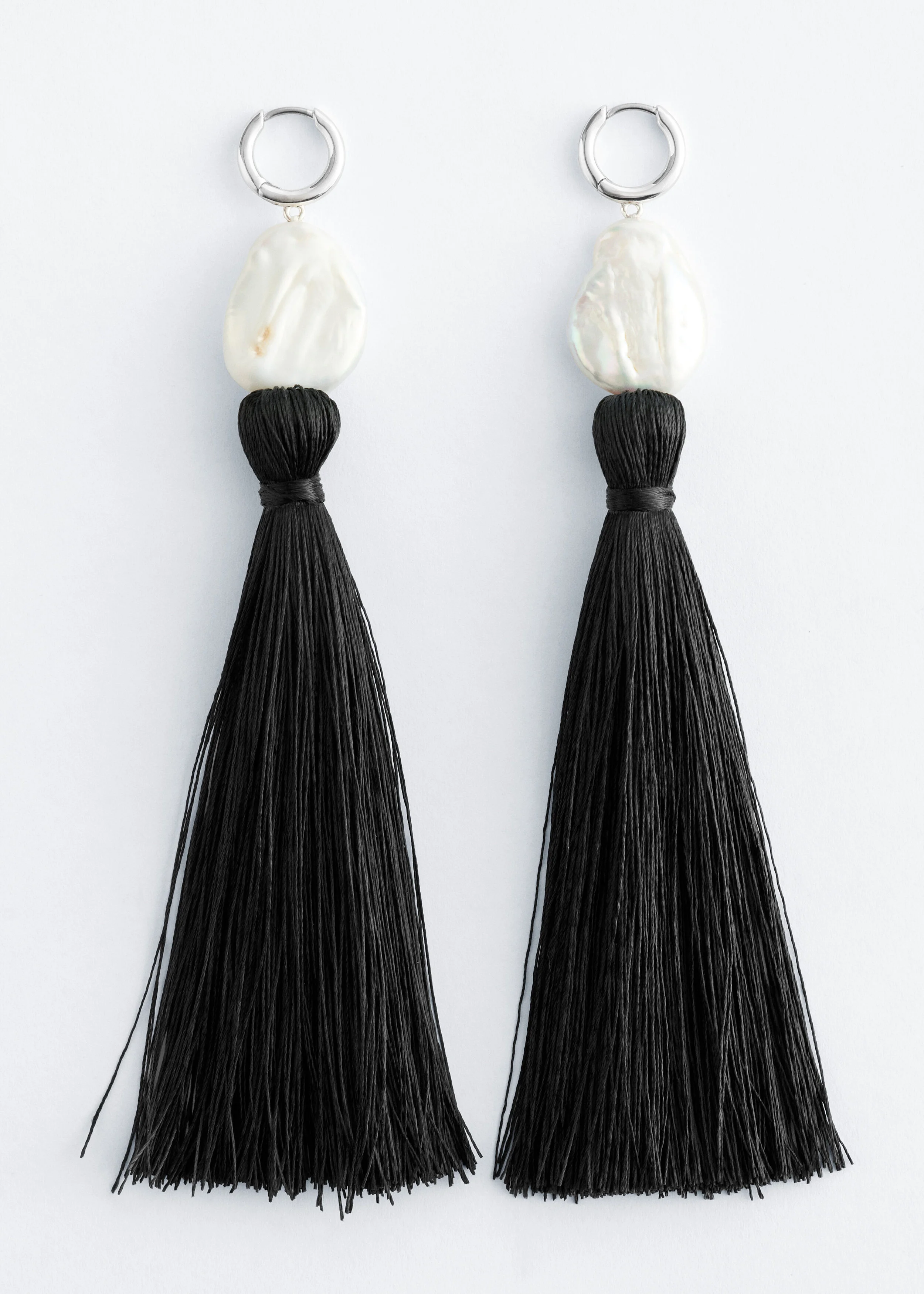 Pearl Tassel Hoop Earrings - 1
