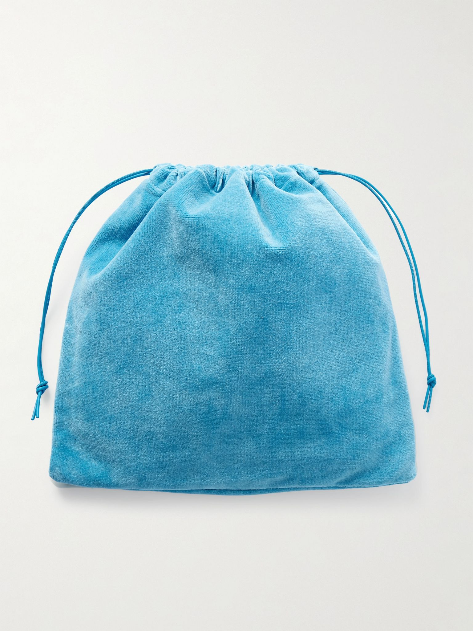 + Paula's Ibiza Logo-Debossed Leather-Trimmed Cotton-Terry Drawstring Pouch Blue - 3